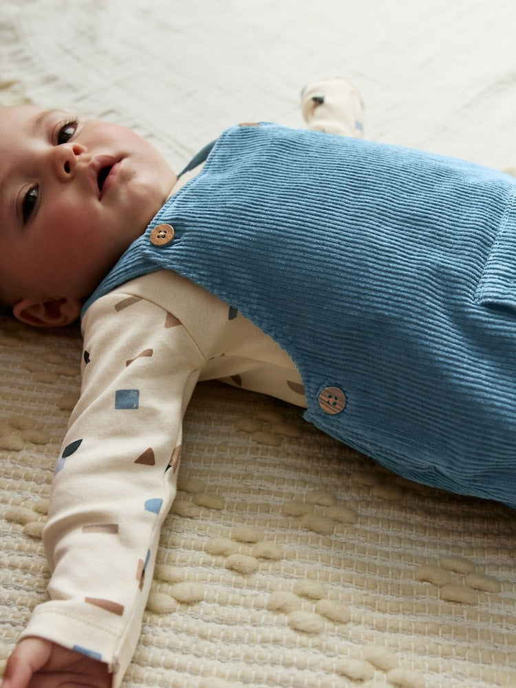 Mid Blue Cord Dungarees and Bodysuit Set (0mths-2yrs) - Size Up to 1 Month (56cm)