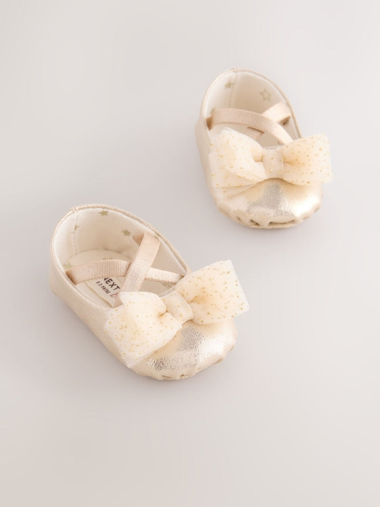 Gold Baby Bow Occassion Shoes (0-18mths) - Size Up To 3 Months (50 - 62cm) - Gold