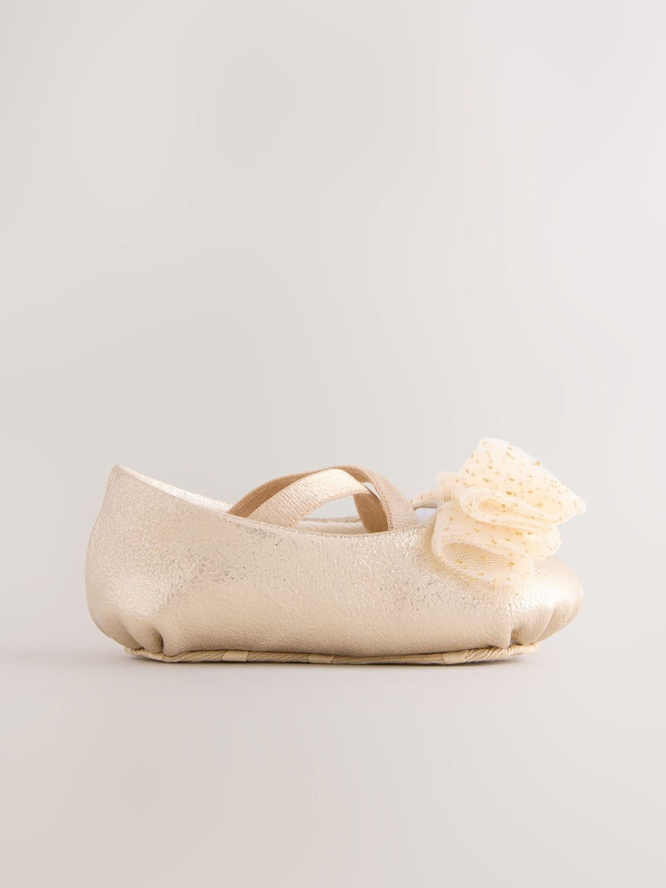 Gold Baby Bow Occassion Shoes (0-18mths) - Size Up To 3 Months (50 - 62cm)