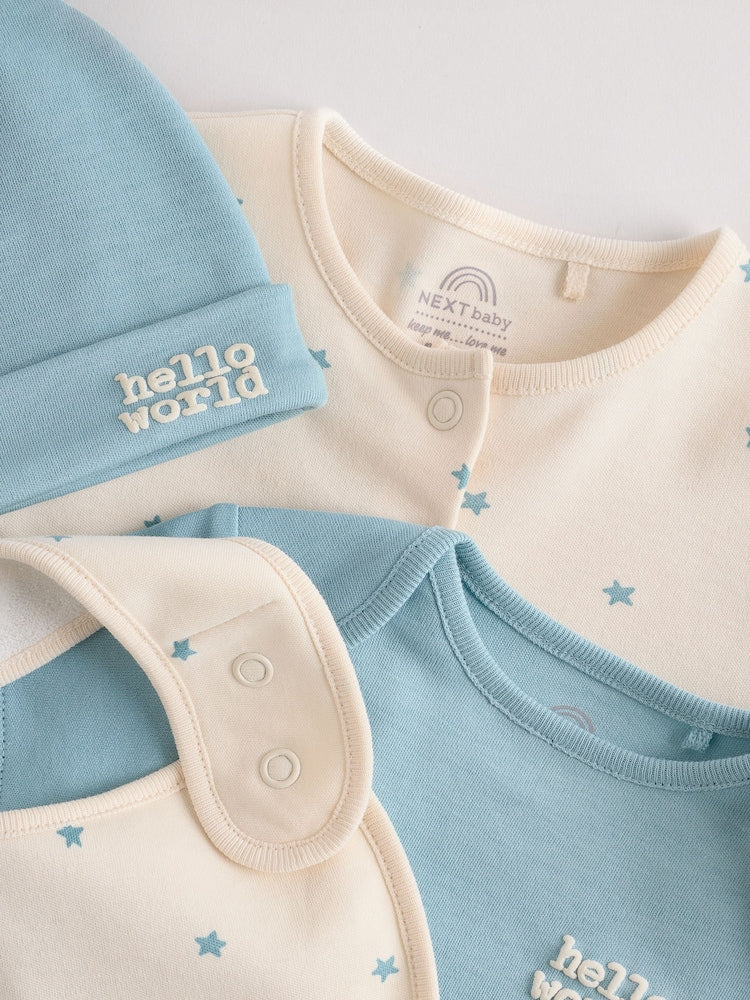 Blue Baby Sleepsuit, Bodysuit, Beanie and Bib Set 4 Piece (0-12mths)
