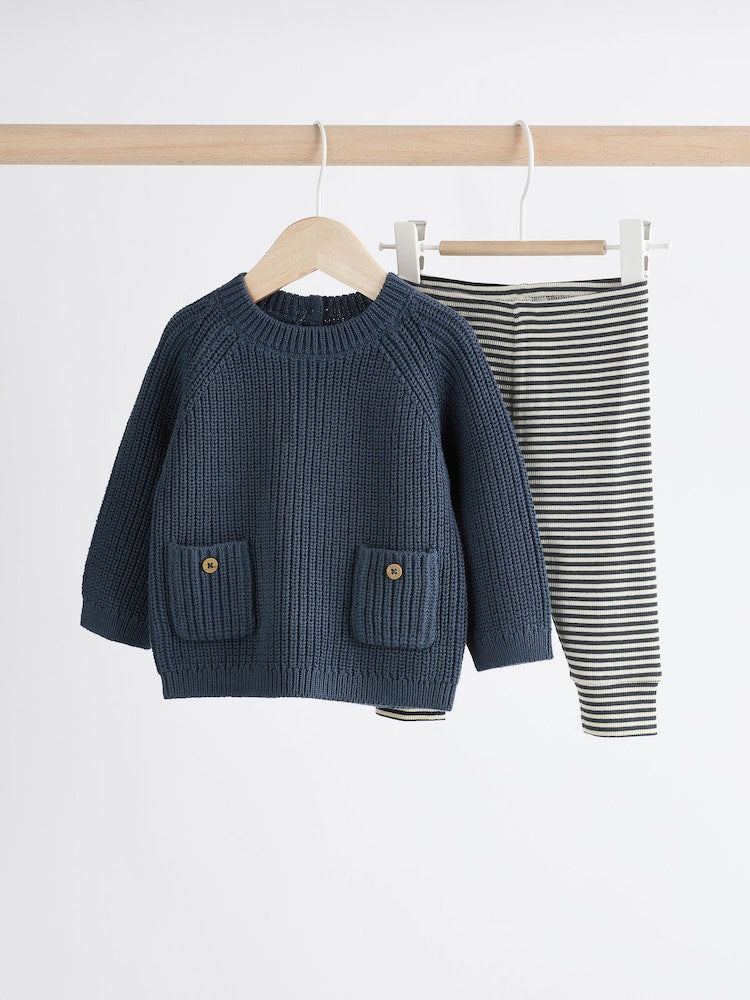 Blue Baby Knitted Jumper and Leggings Set (0mths-2yrs) - Size Up to 1 Month (56cm) - Blue