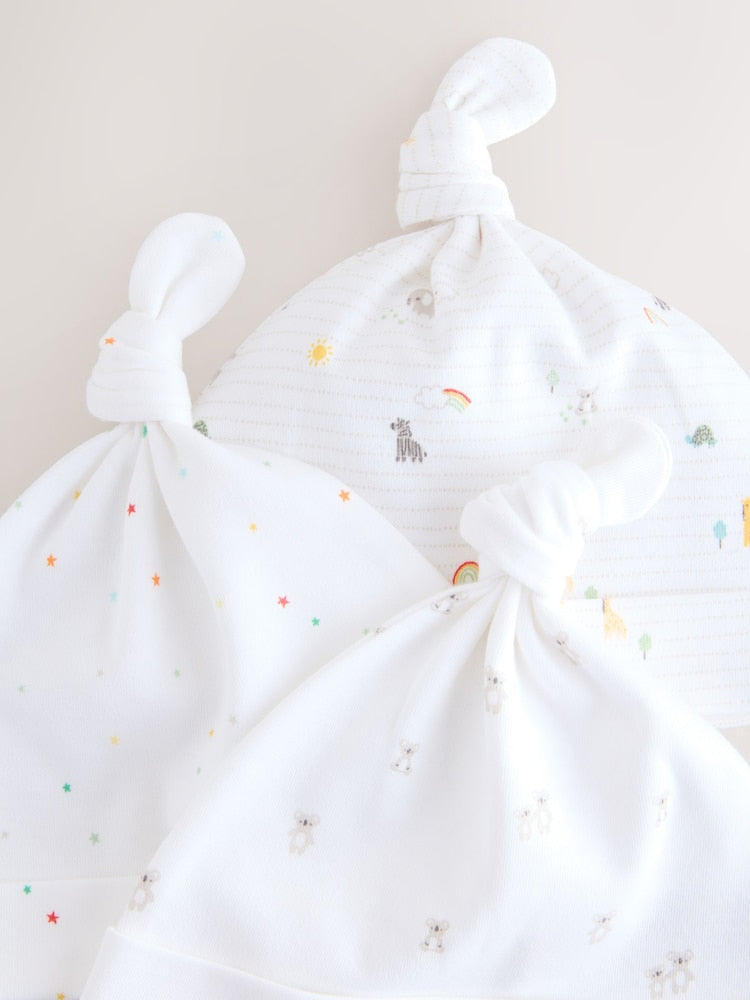 White Baby Tie Top Hats 3 Pack (0-12mths)