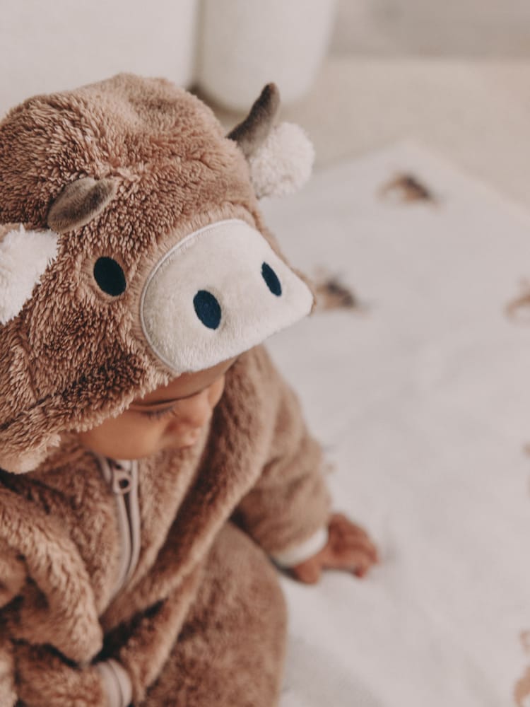 Brown Hamish Hooded Baby Fleece Pramsuit (0-18mths) - Size 50cm (First Size)