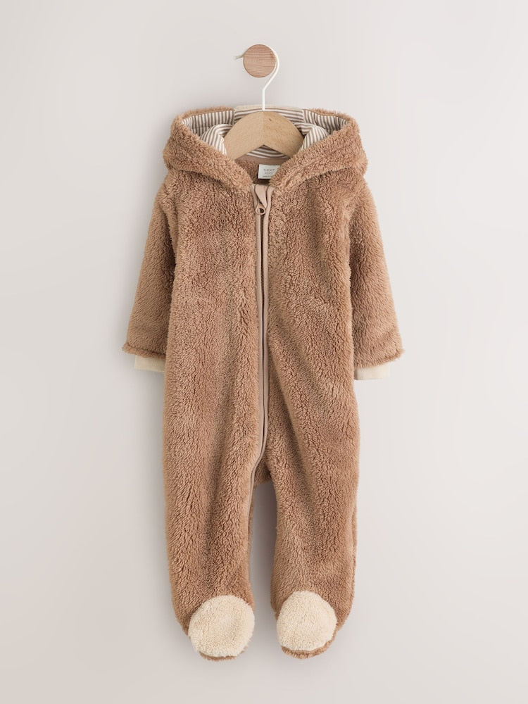 Brown Hamish Hooded Baby Fleece Pramsuit (0-18mths) - Size 50cm (First Size)