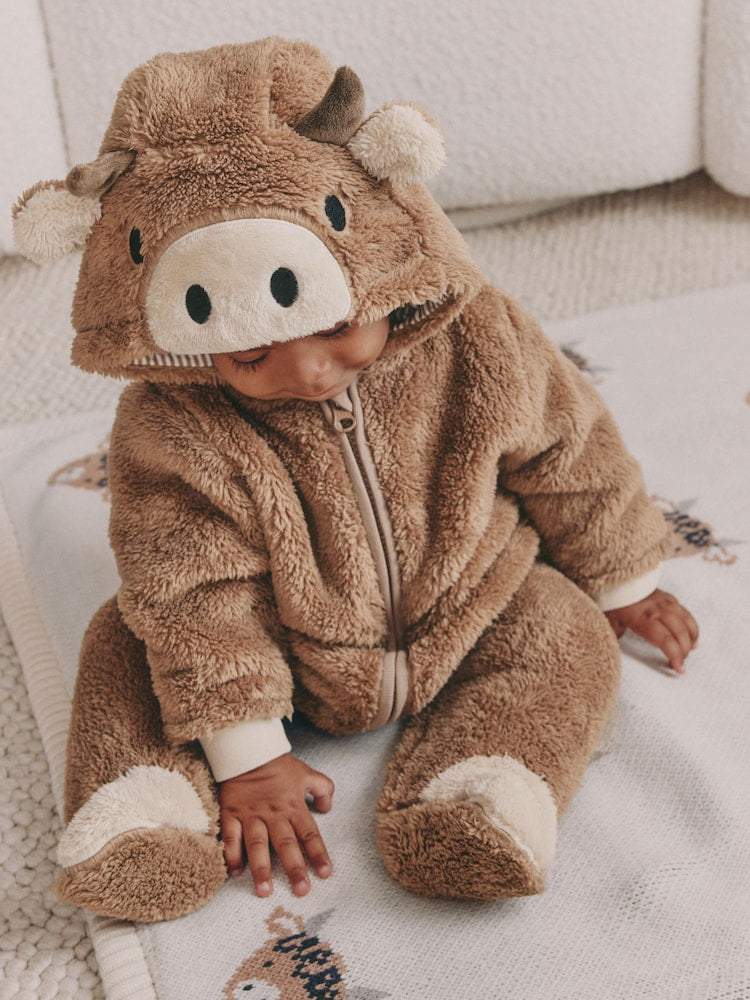 Brown Hamish Hooded Baby Fleece Pramsuit (0-18mths) - Up to 1 Month (50-56cm)