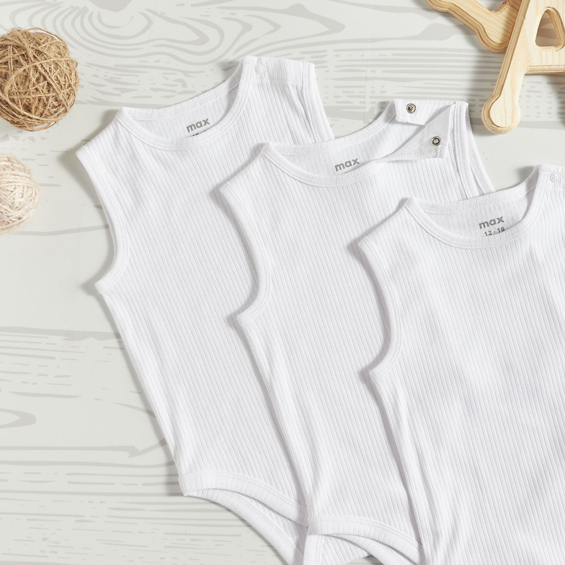 Pack of 3 - Ribbed Cotton Bodysuit