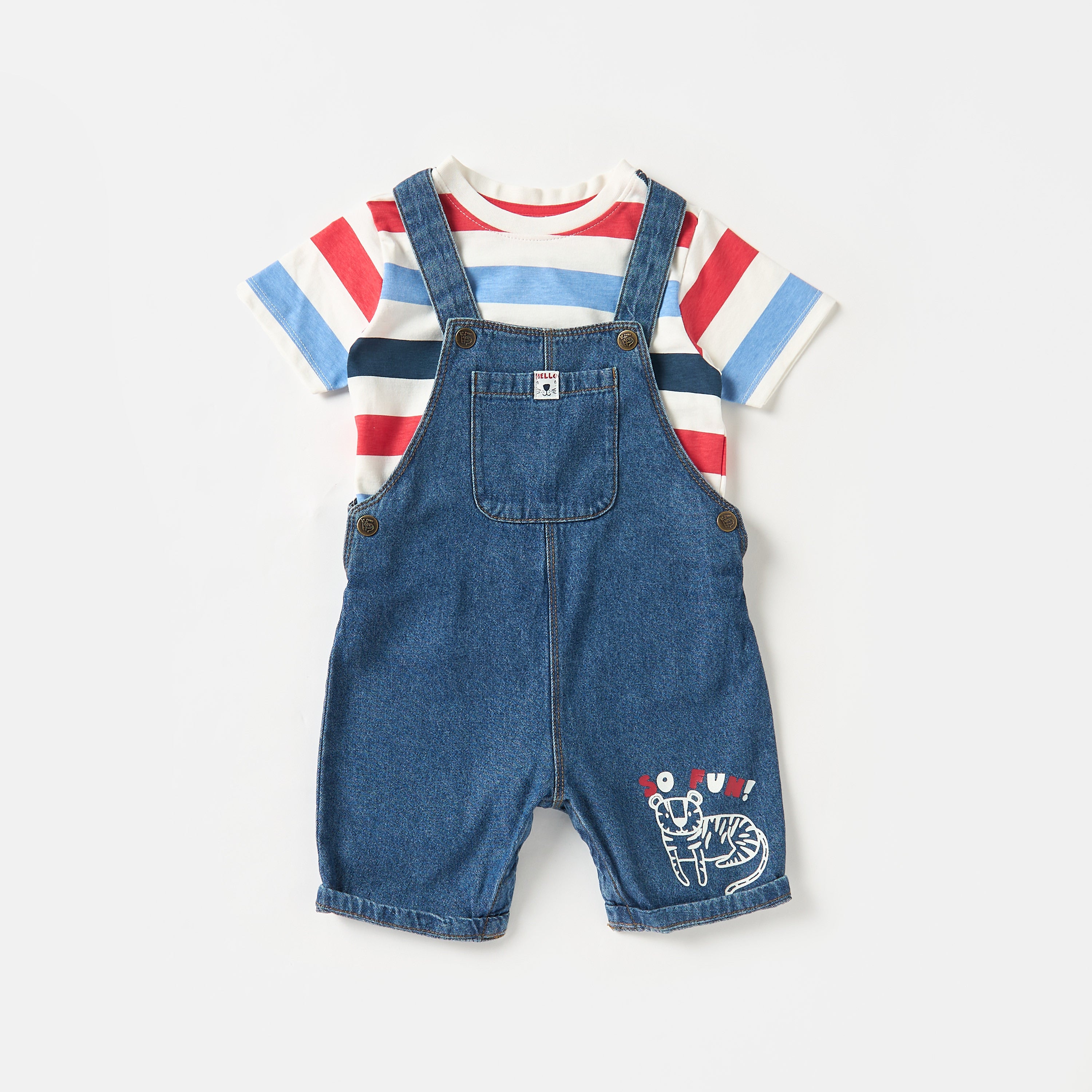 Stripe T-shirt and Denim Dungaree Set - 12-18 MTHS