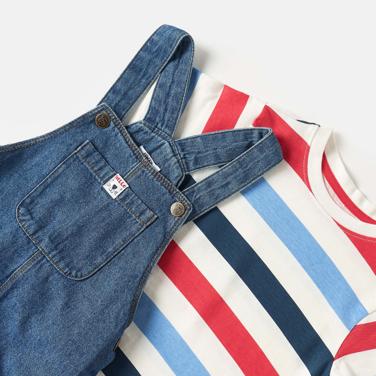 Stripe T-shirt and Denim Dungaree Set