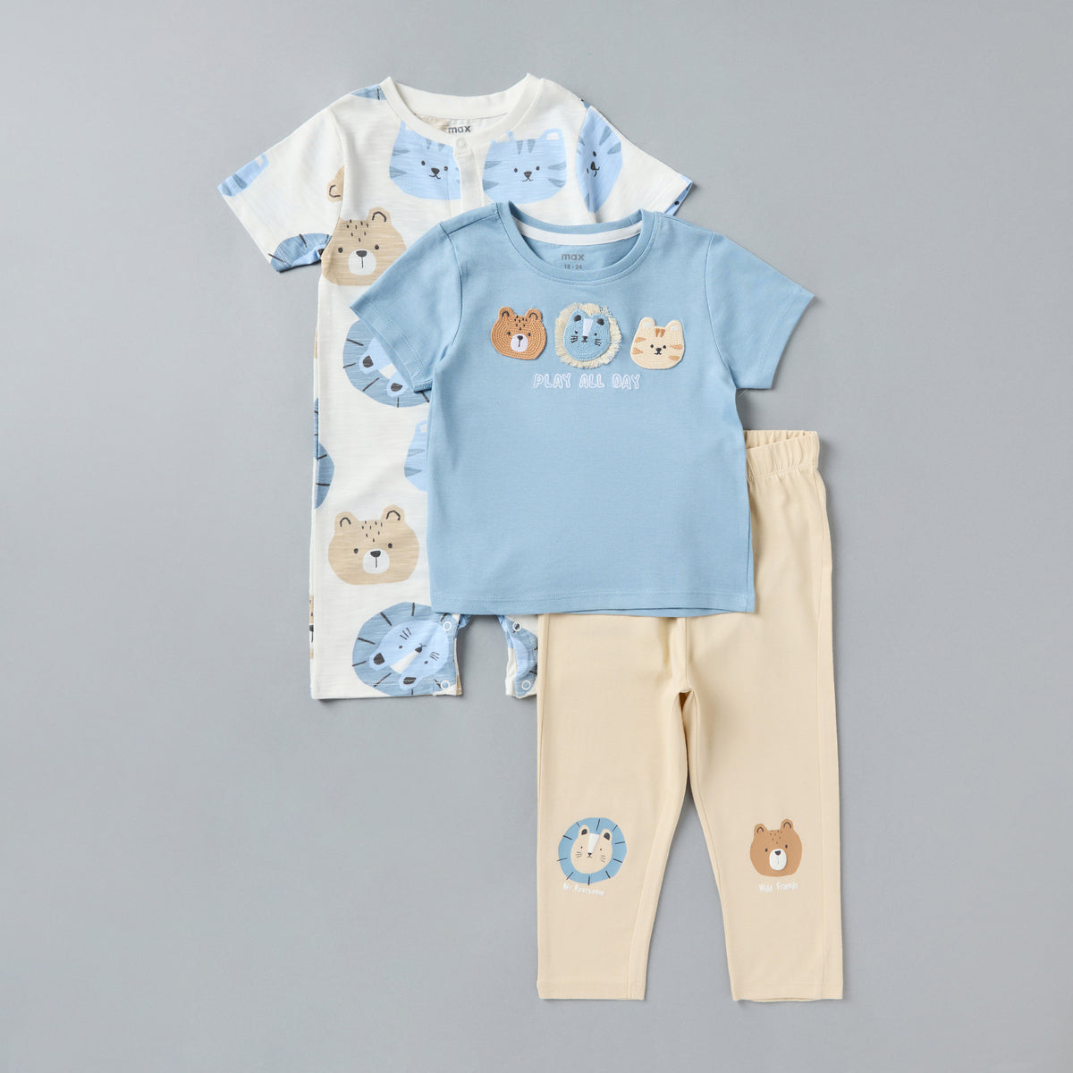Safari Print Romper with T-shirt and Pant Set