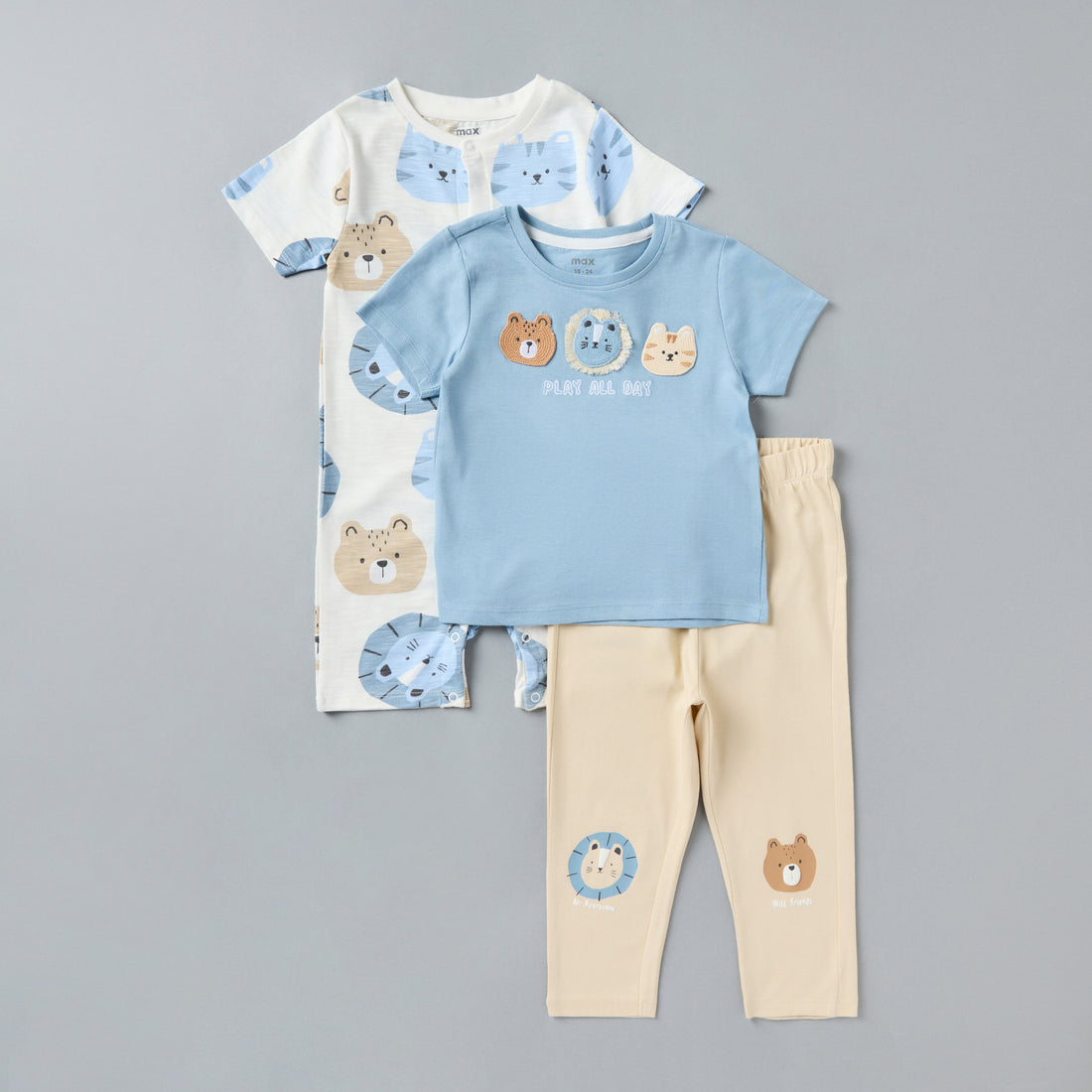 Safari Print Romper with T-shirt and Pant Set