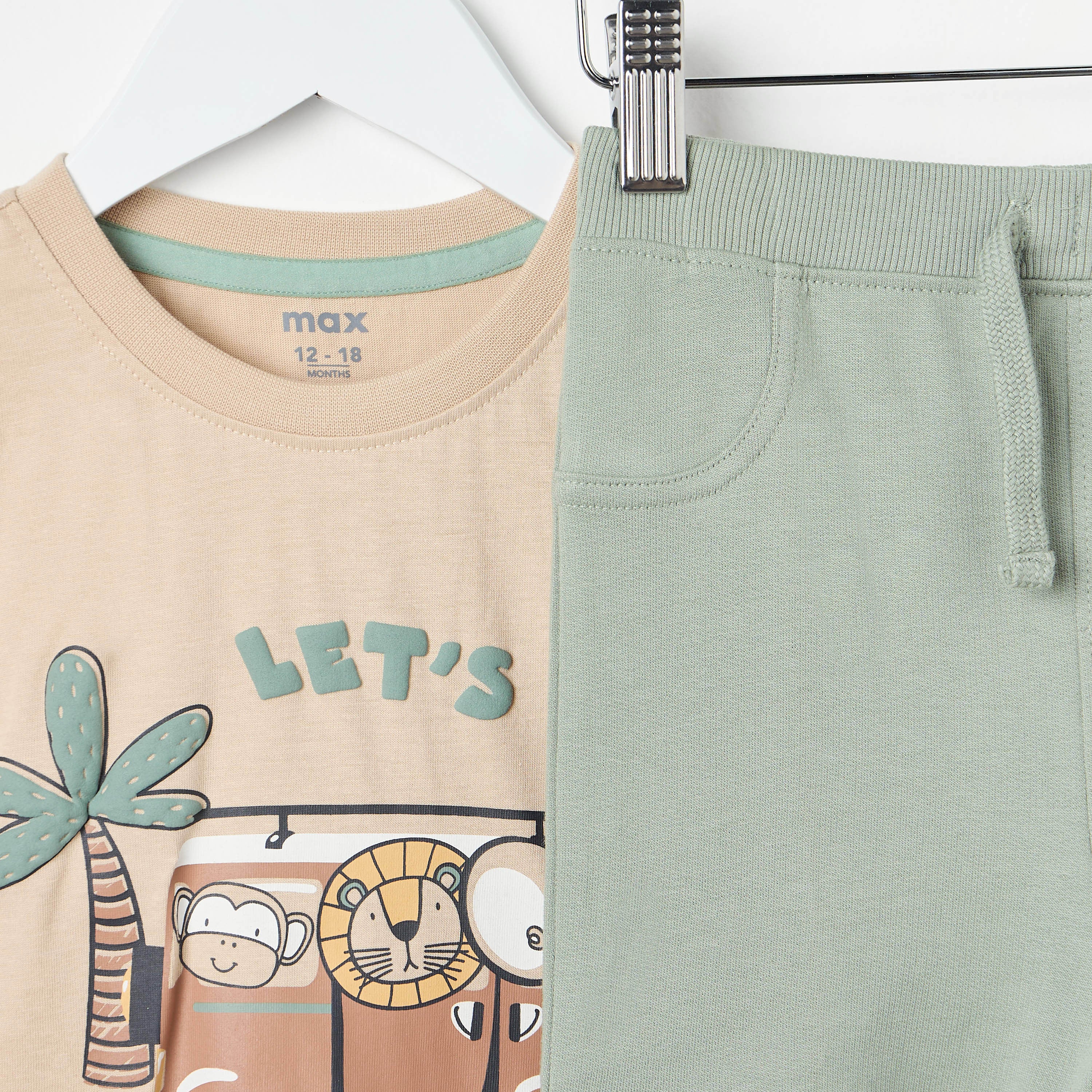 Graphic Print T-shirt and Plain Shorts Set