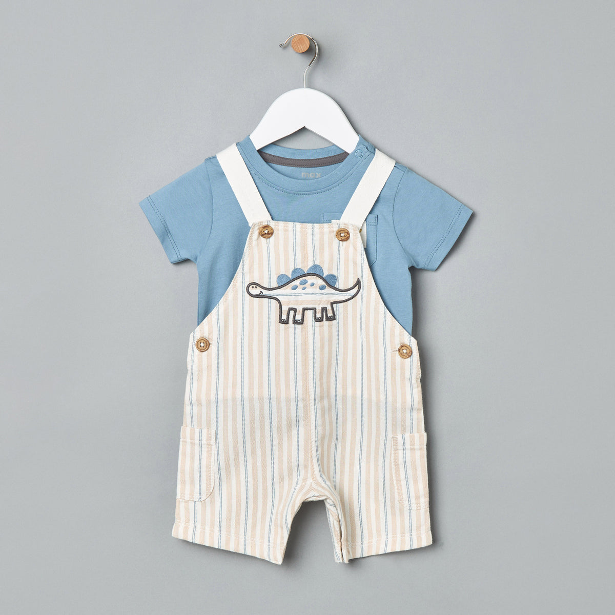 Dinosaur Applique Dungaree and T-shirt Set