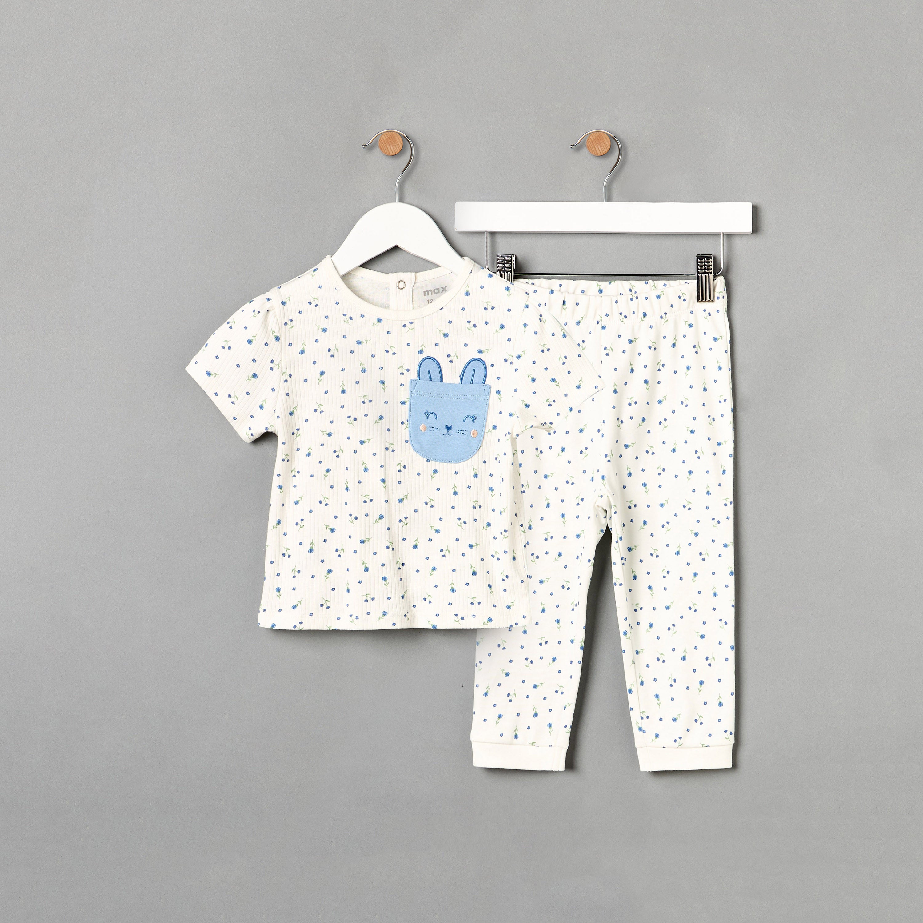 All-Over Floral Print T-shirt and Pyjama Set - White / 12-18 mths