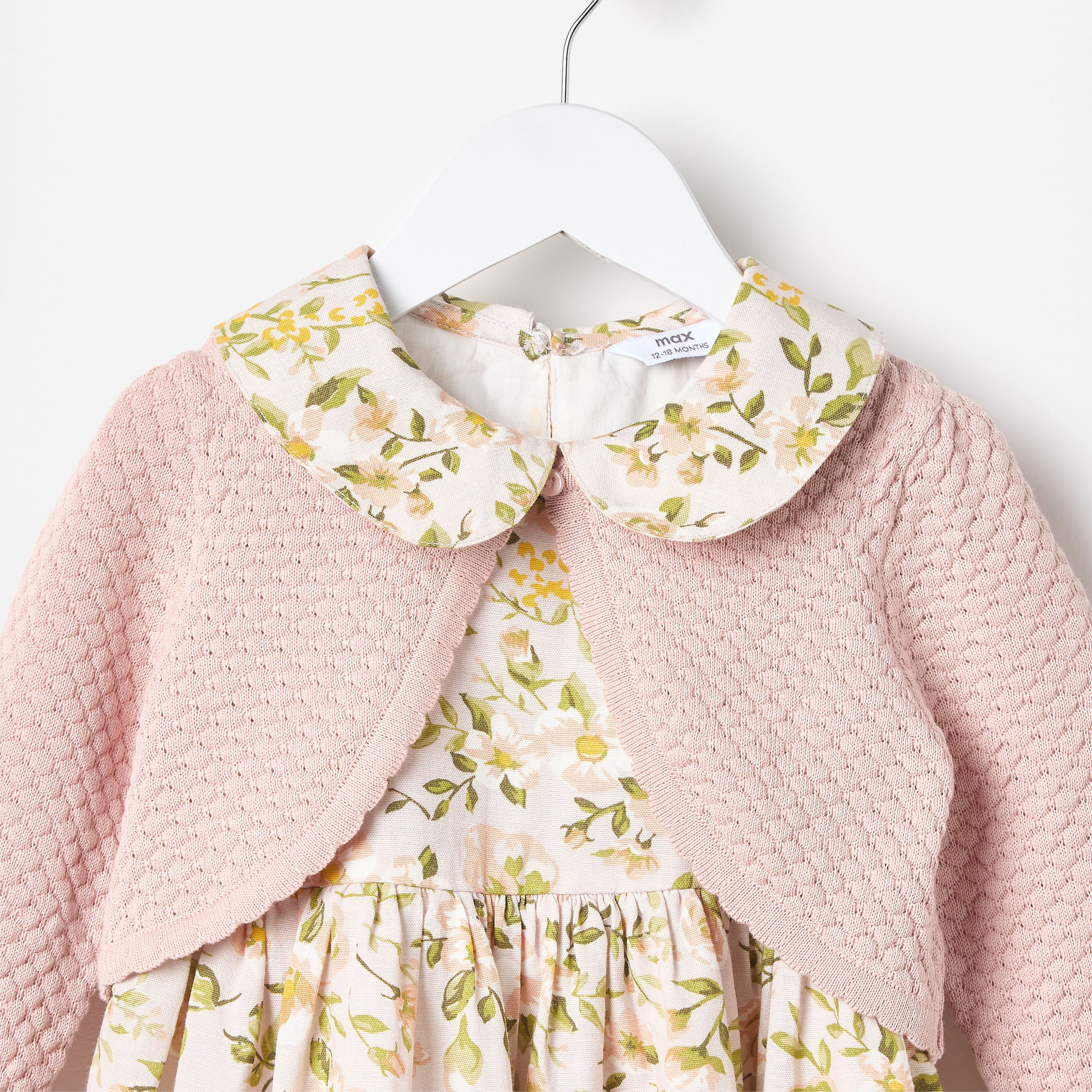 All-Over Leaf Print Dress with Shrug