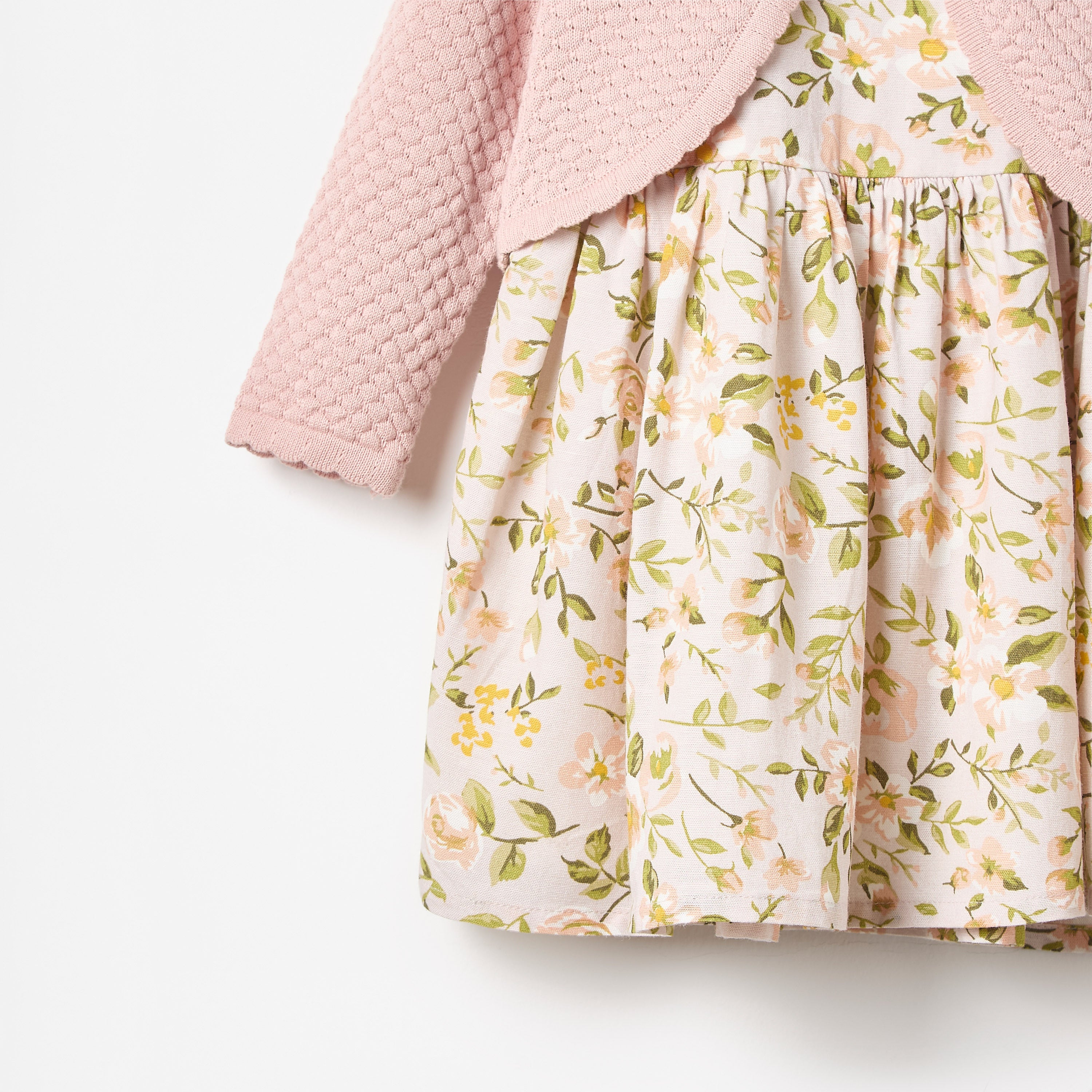 All-Over Leaf Print Dress with Shrug