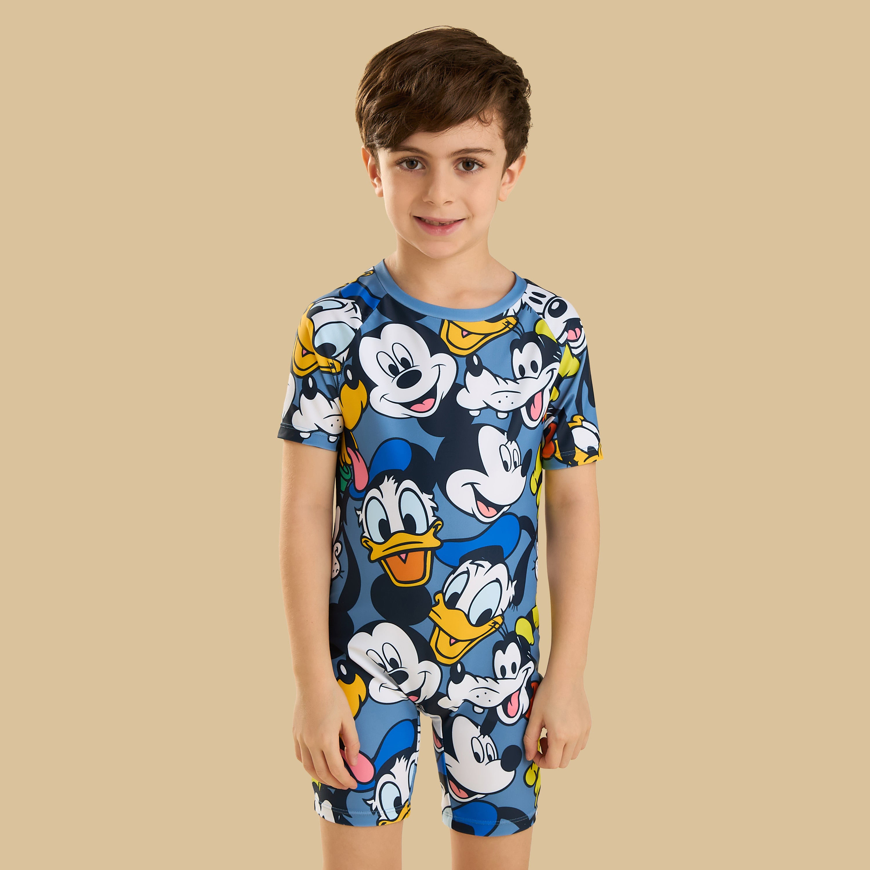 Mickey Mouse and Friends Print Swimsuit with Cap