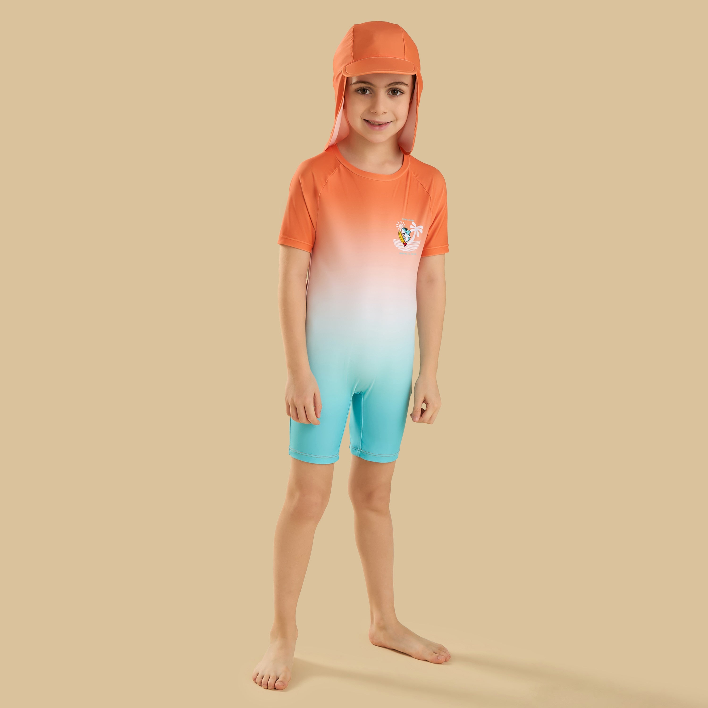 Ombre Print Swimsuit with Cap - Blue / 2-3 yrs