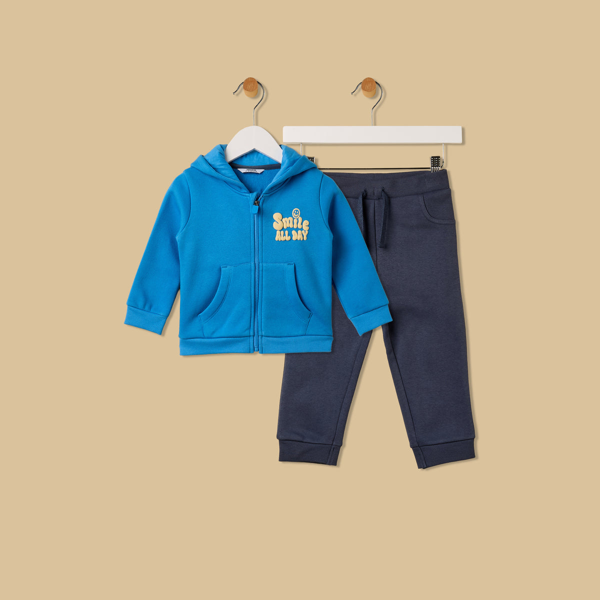 Smile Print Zip Through Hoodie and Joggers Set