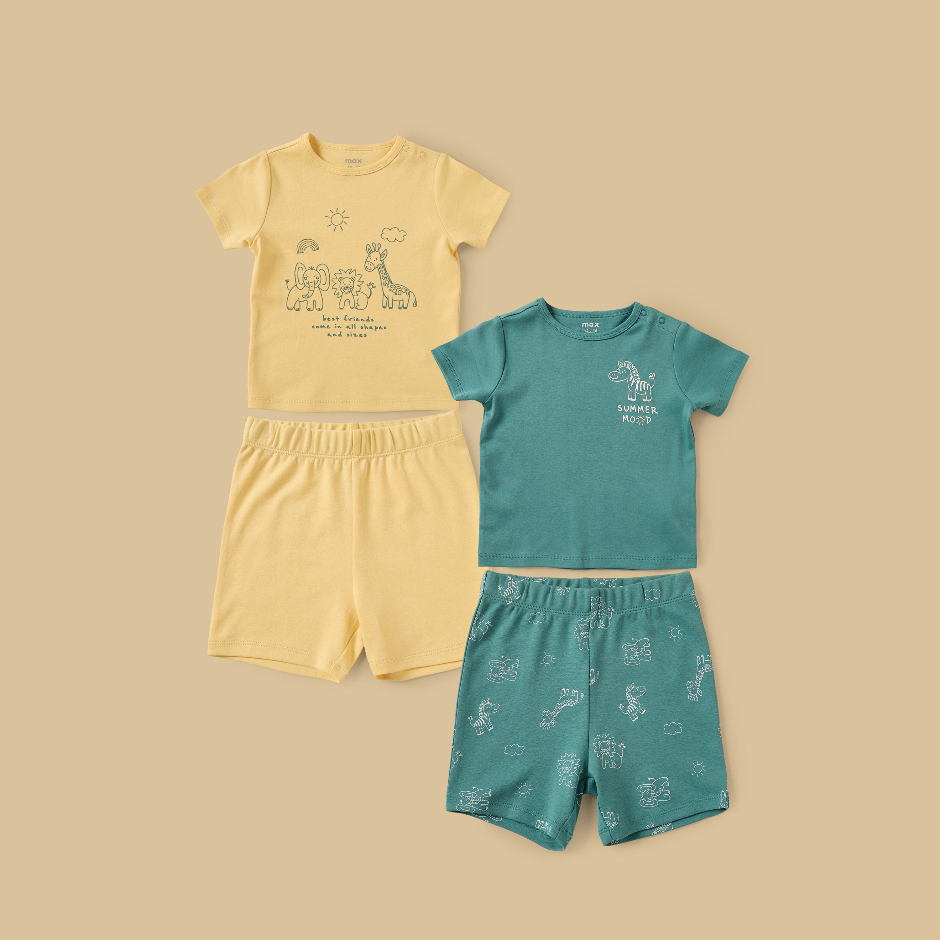 Pack of 2 - Safari Print Cotton Shorts Set