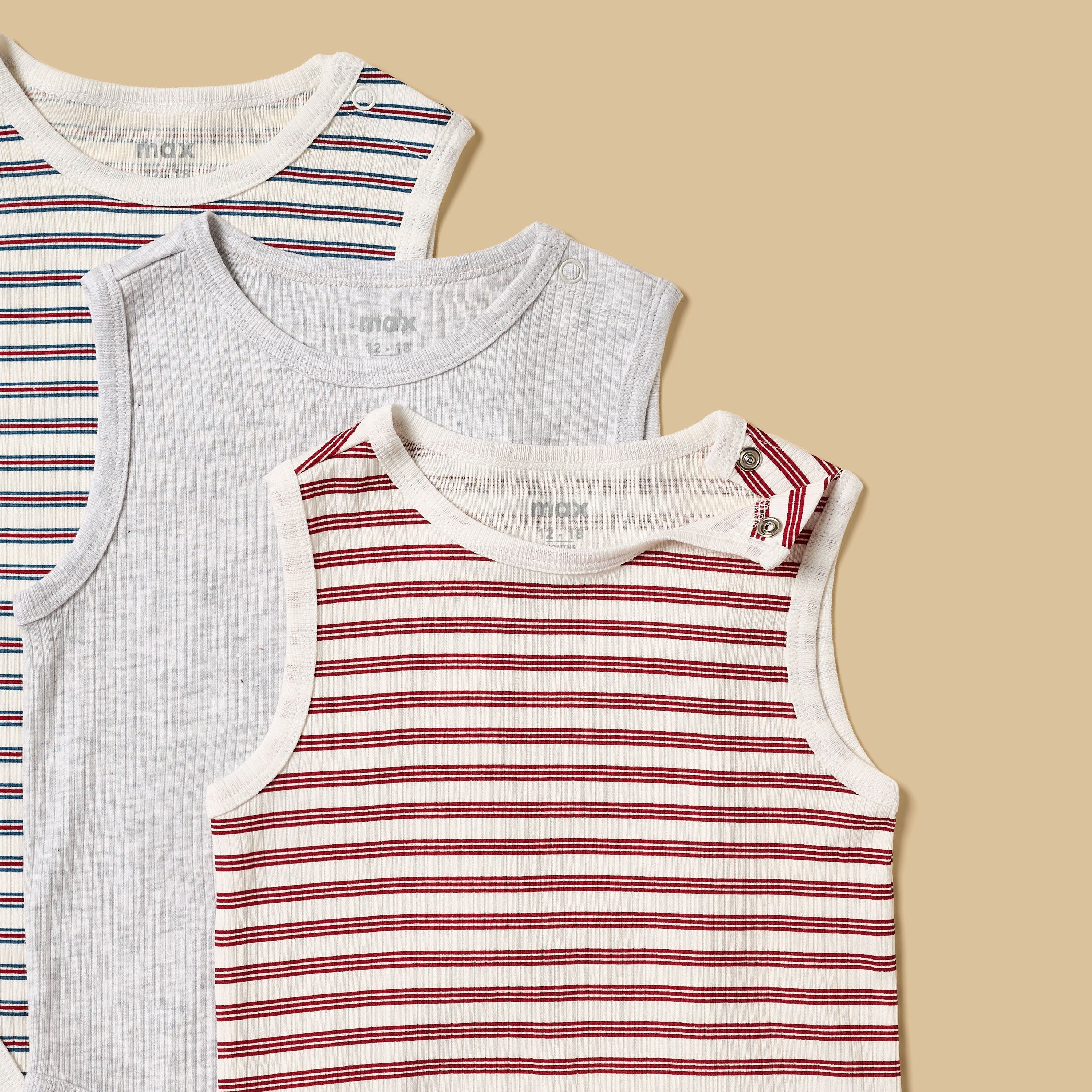 Pack of 3 - Ribbed Sleeveless Cotton Bodysuit