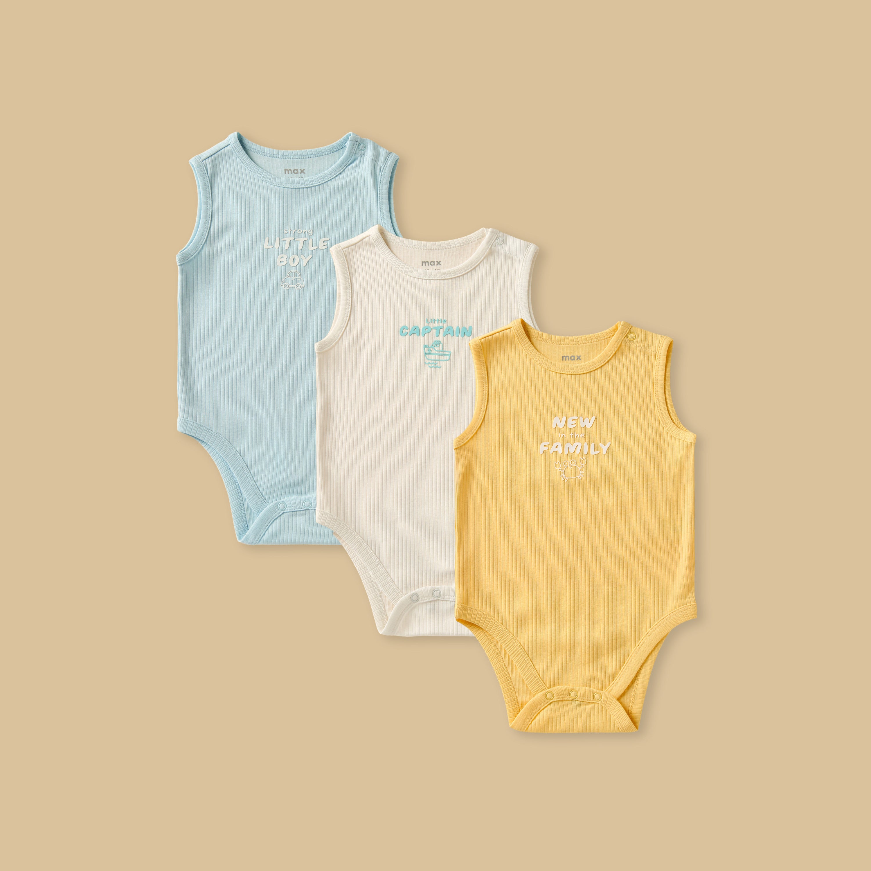 Pack of 3 - Printed Ribbed Sleeveless Cotton Bodysuit - Multicolour / 12-18 mths
