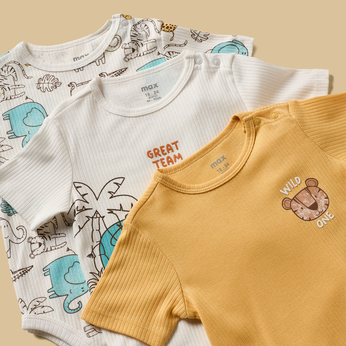 Pack of 3 - Safari Print Cotton Bodysuit