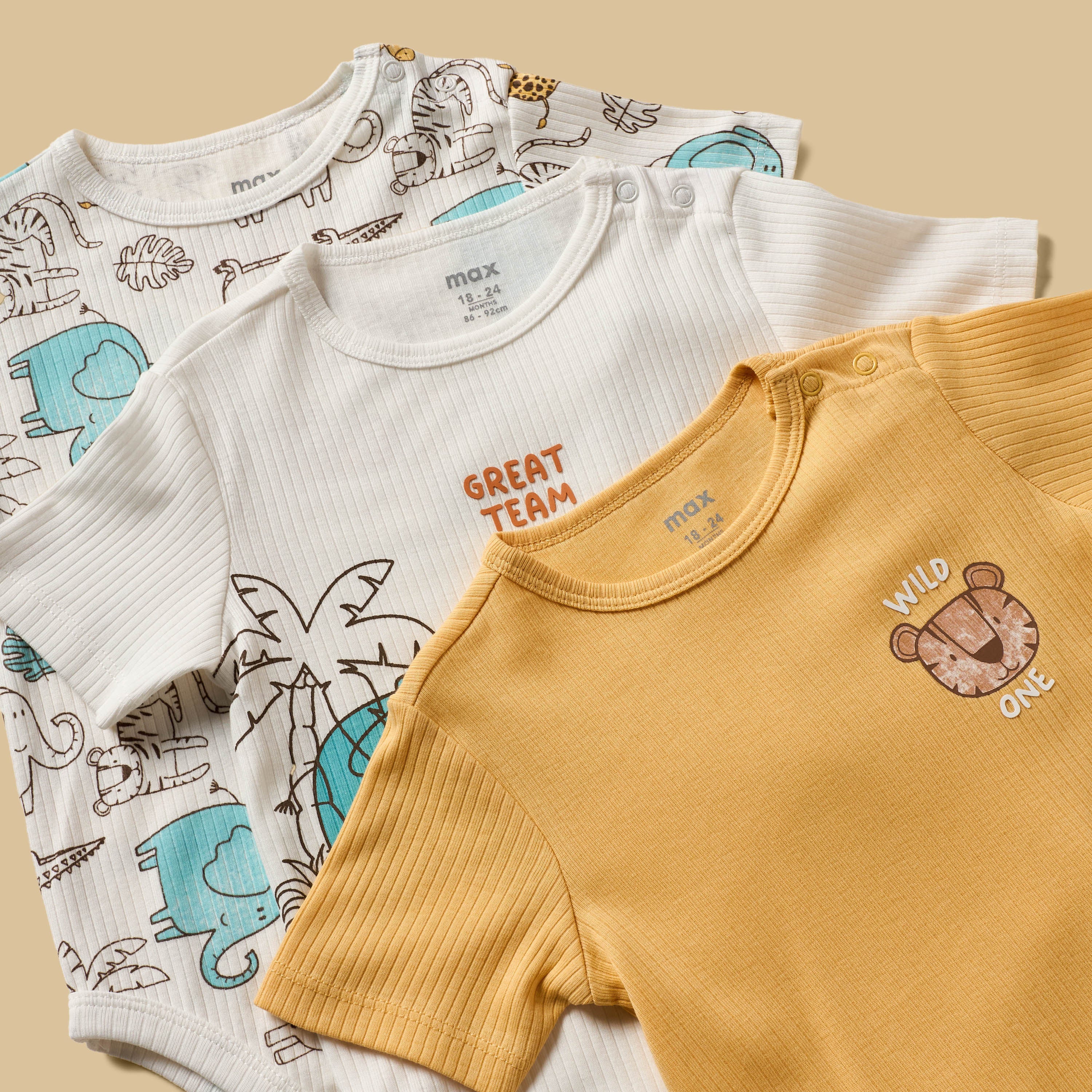 Pack of 3 - Safari Print Cotton Bodysuit