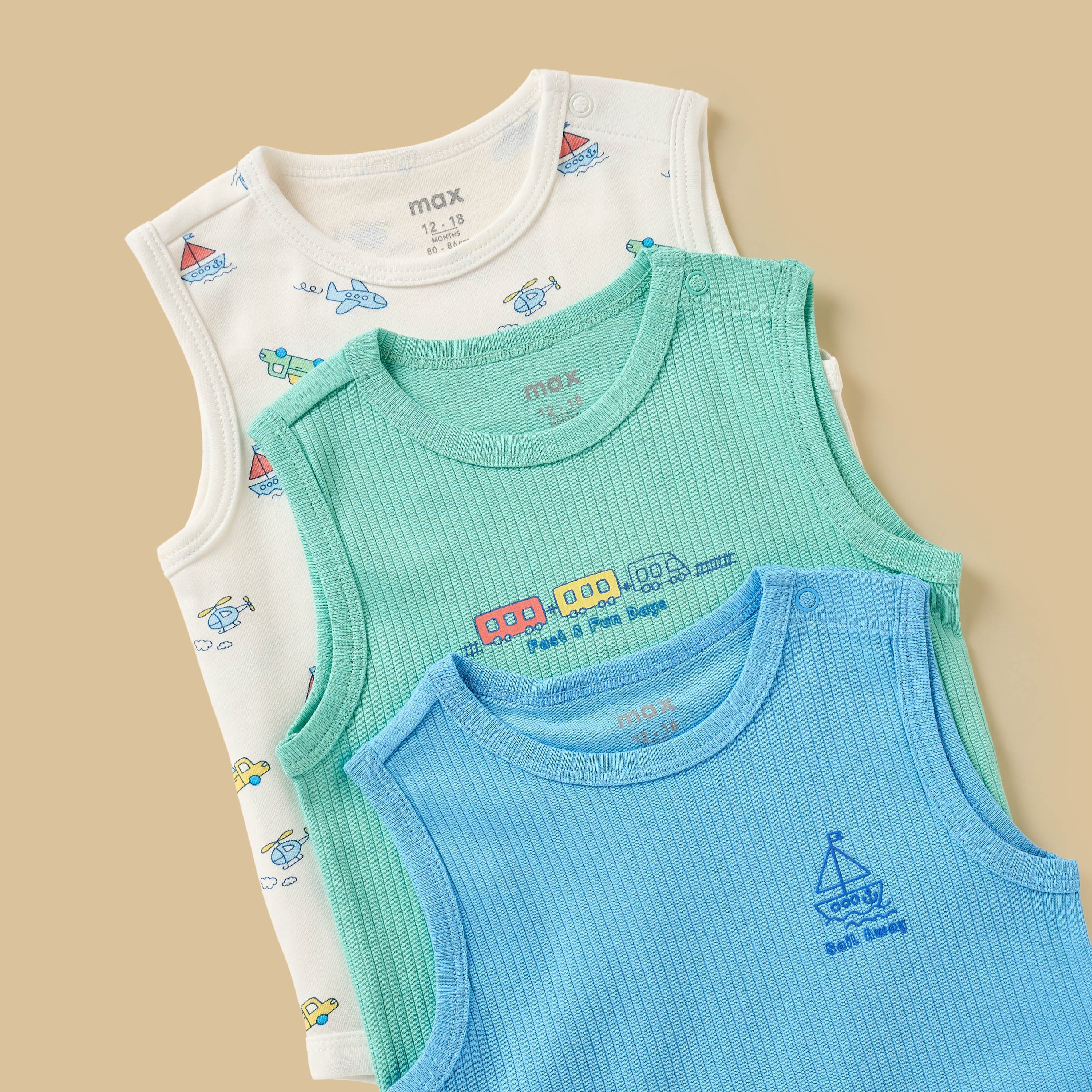 Pack of 3 - Printed Sleeveless Cotton Bodysuit