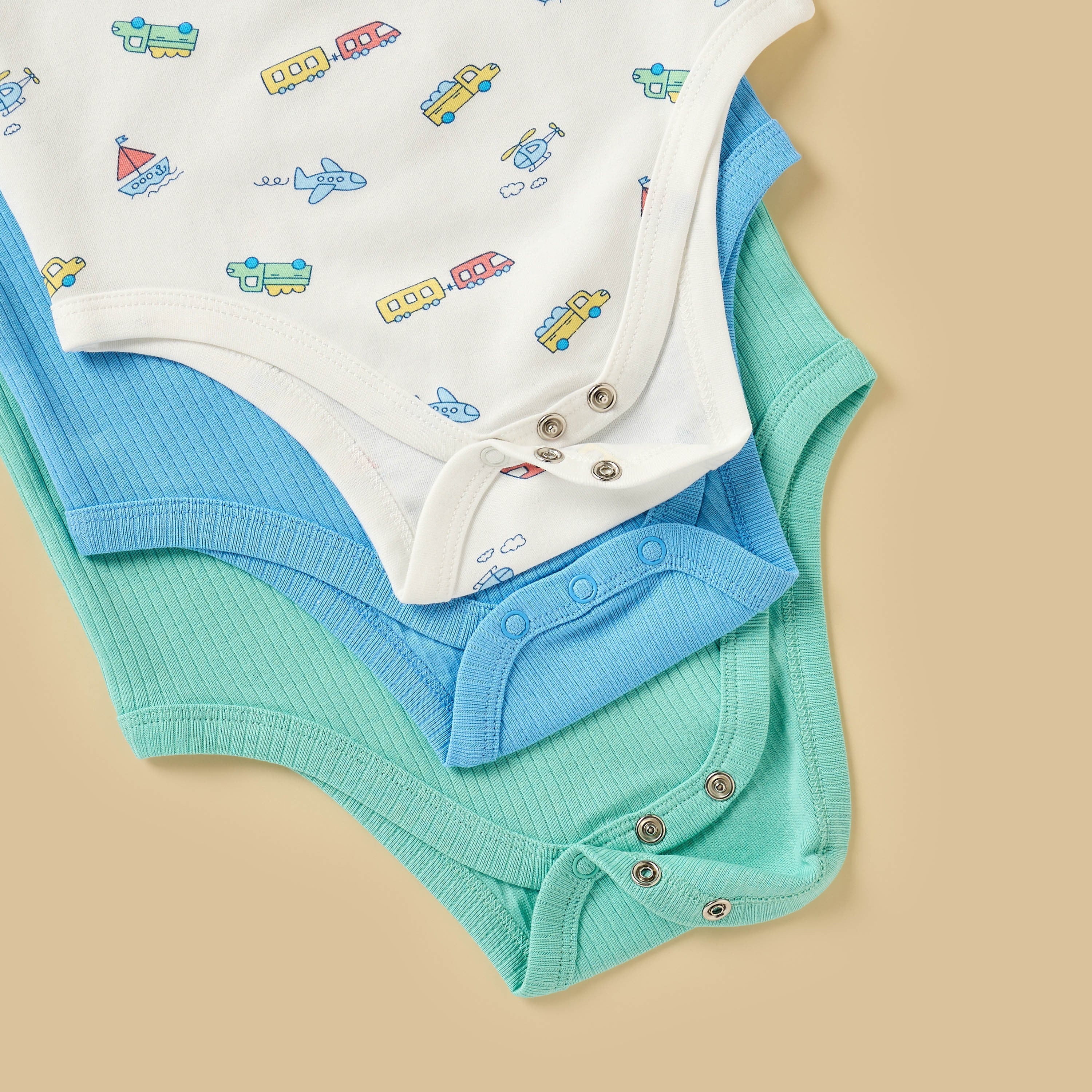 Pack of 3 - Printed Sleeveless Cotton Bodysuit