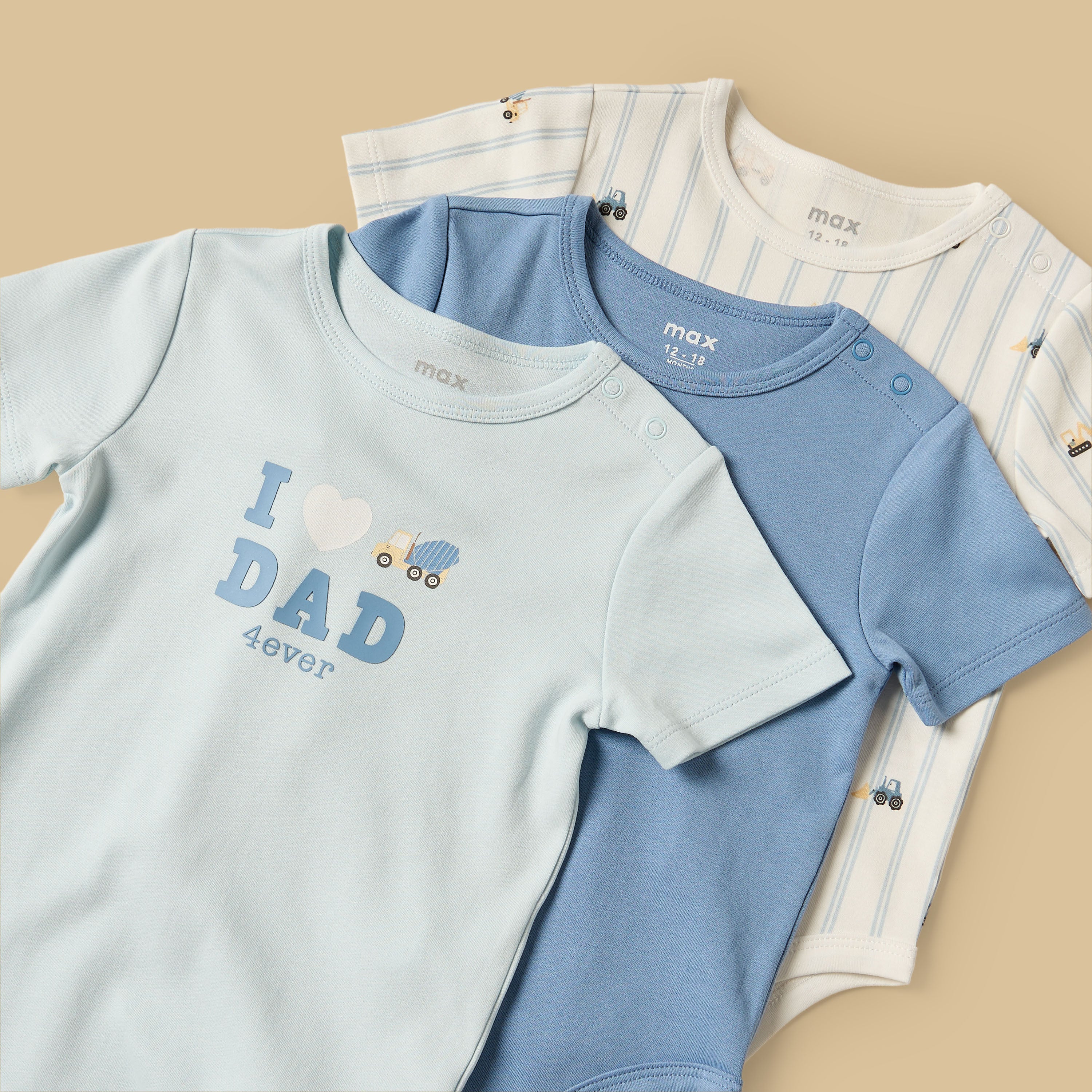 Pack of 3 - Construction Vehicle Print Cotton Bodysuit