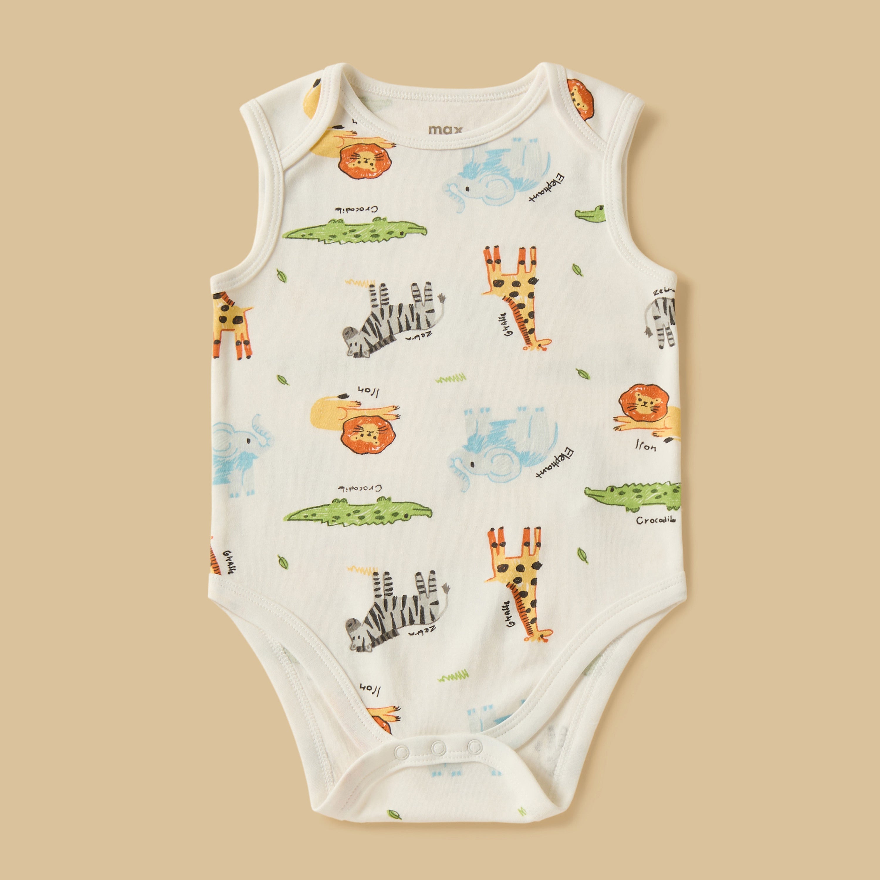 Pack of 3 - Safari Print Sleeveless Cotton Bodysuit