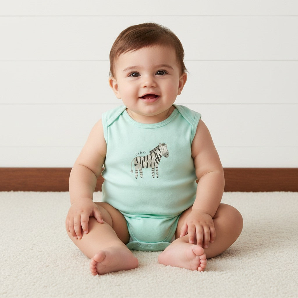 Pack of 3 - Safari Print Sleeveless Cotton Bodysuit