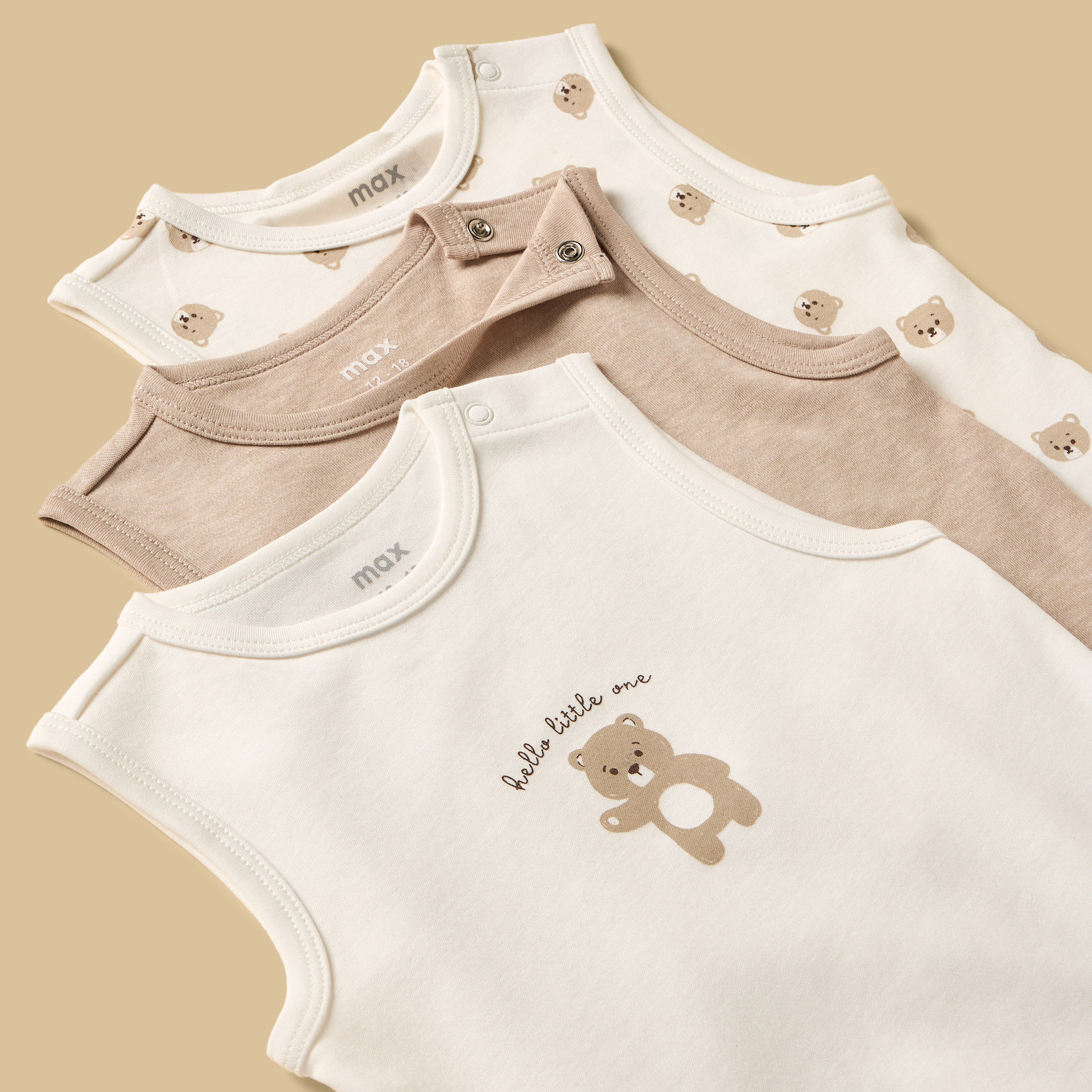 Pack of 3 - Bear Print Sleeveless Cotton Bodysuit