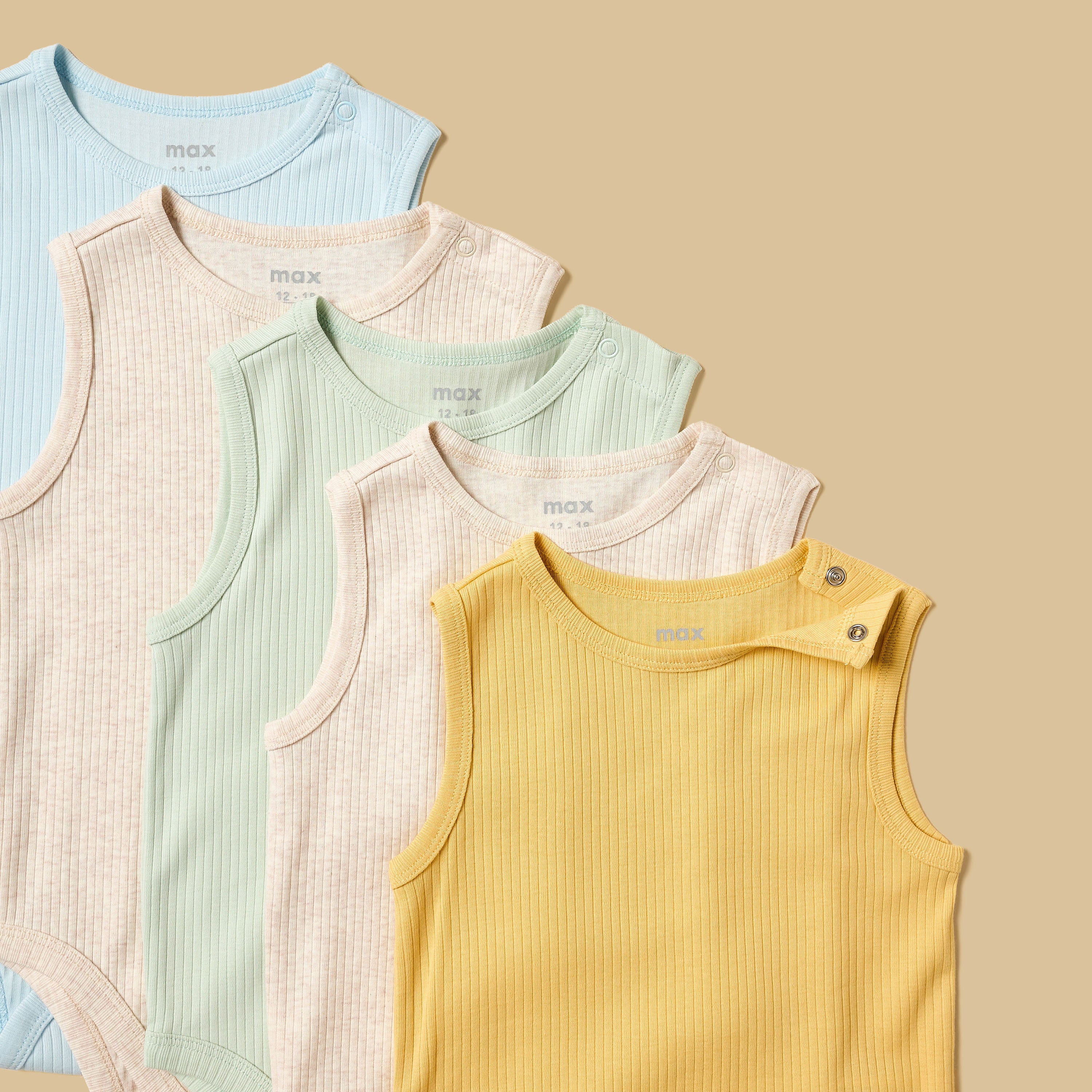 Pack of 5 - Ribbed Sleeveless Cotton Bodysuit