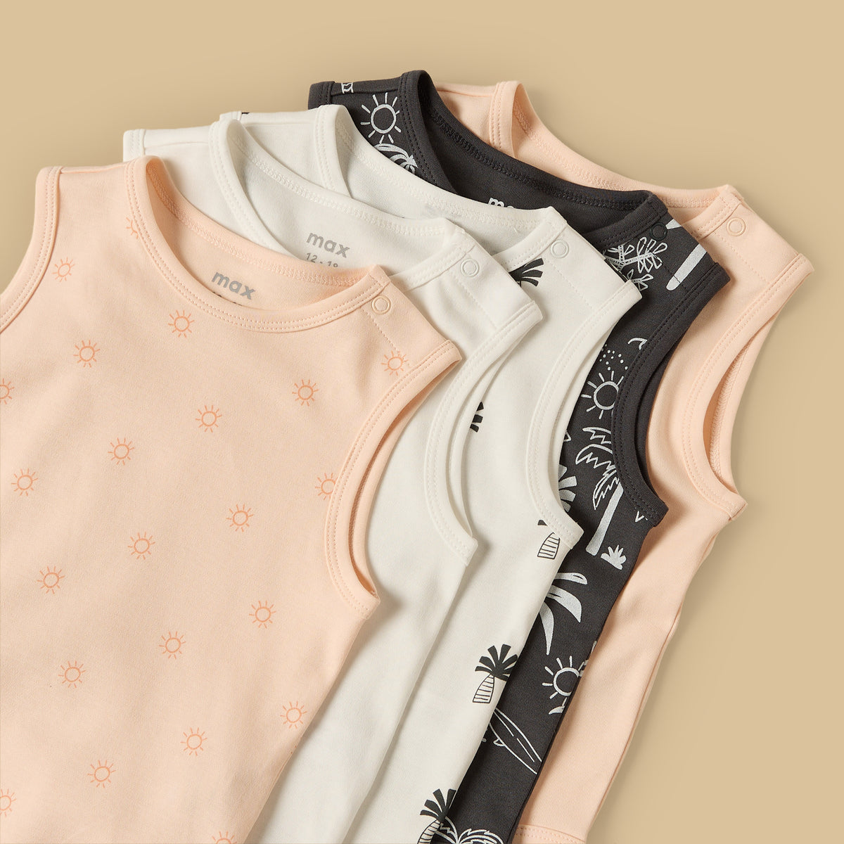 Pack of 5 - Palm Print Sleeveless Cotton Bodysuit