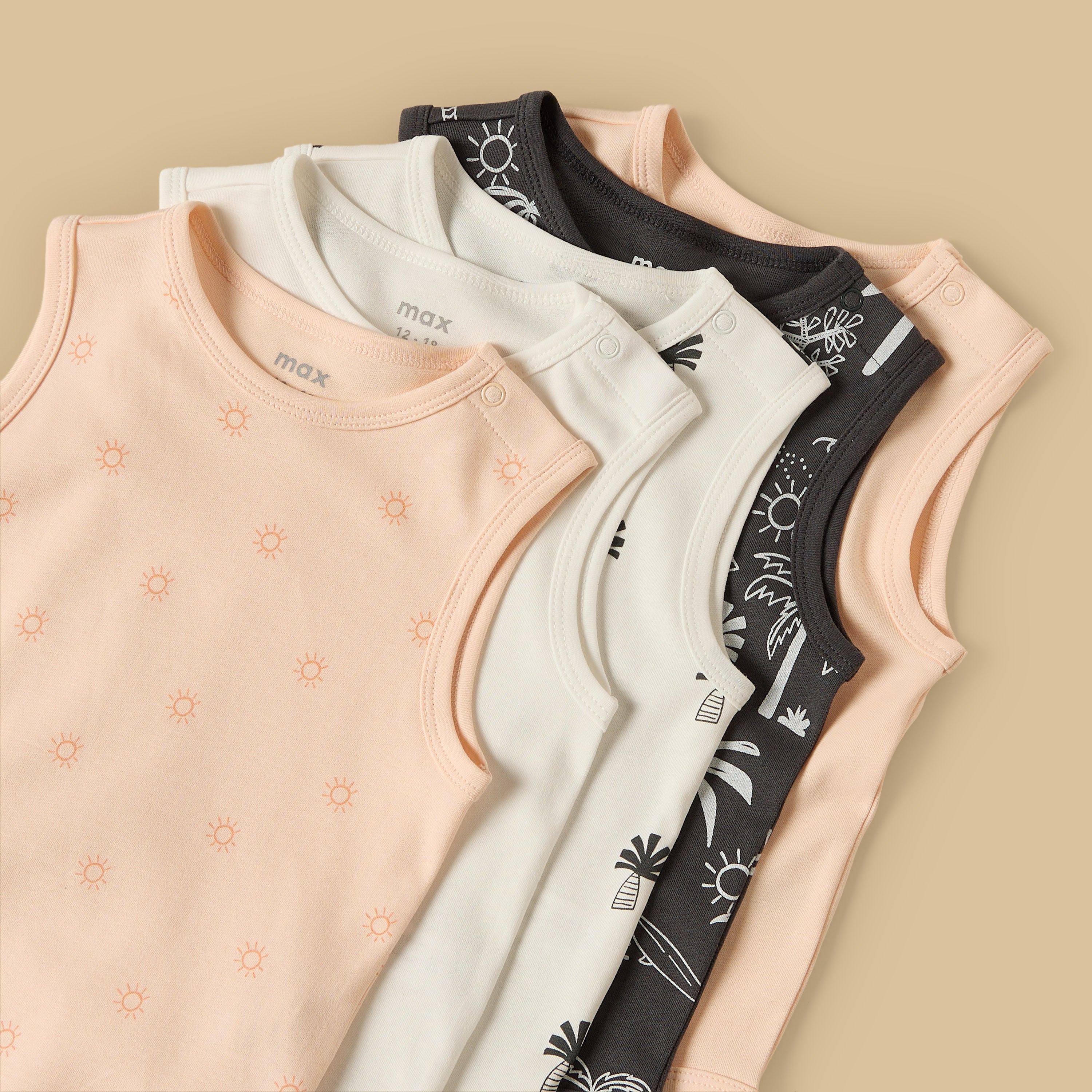 Pack of 5 - Palm Print Sleeveless Cotton Bodysuit