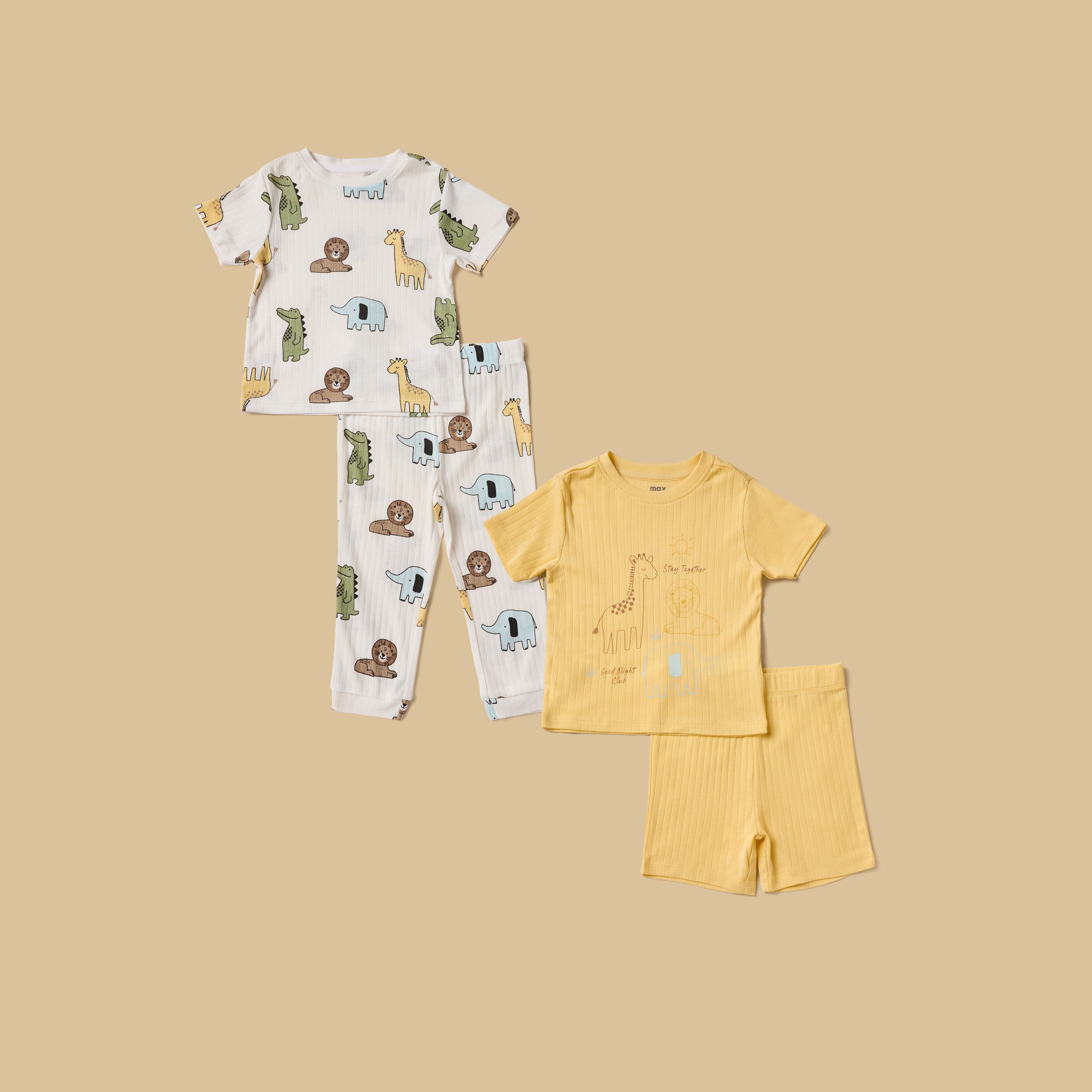Pack of 2 - Safari Print Cotton Pyjama Set - Multicolour / 12-18 mths