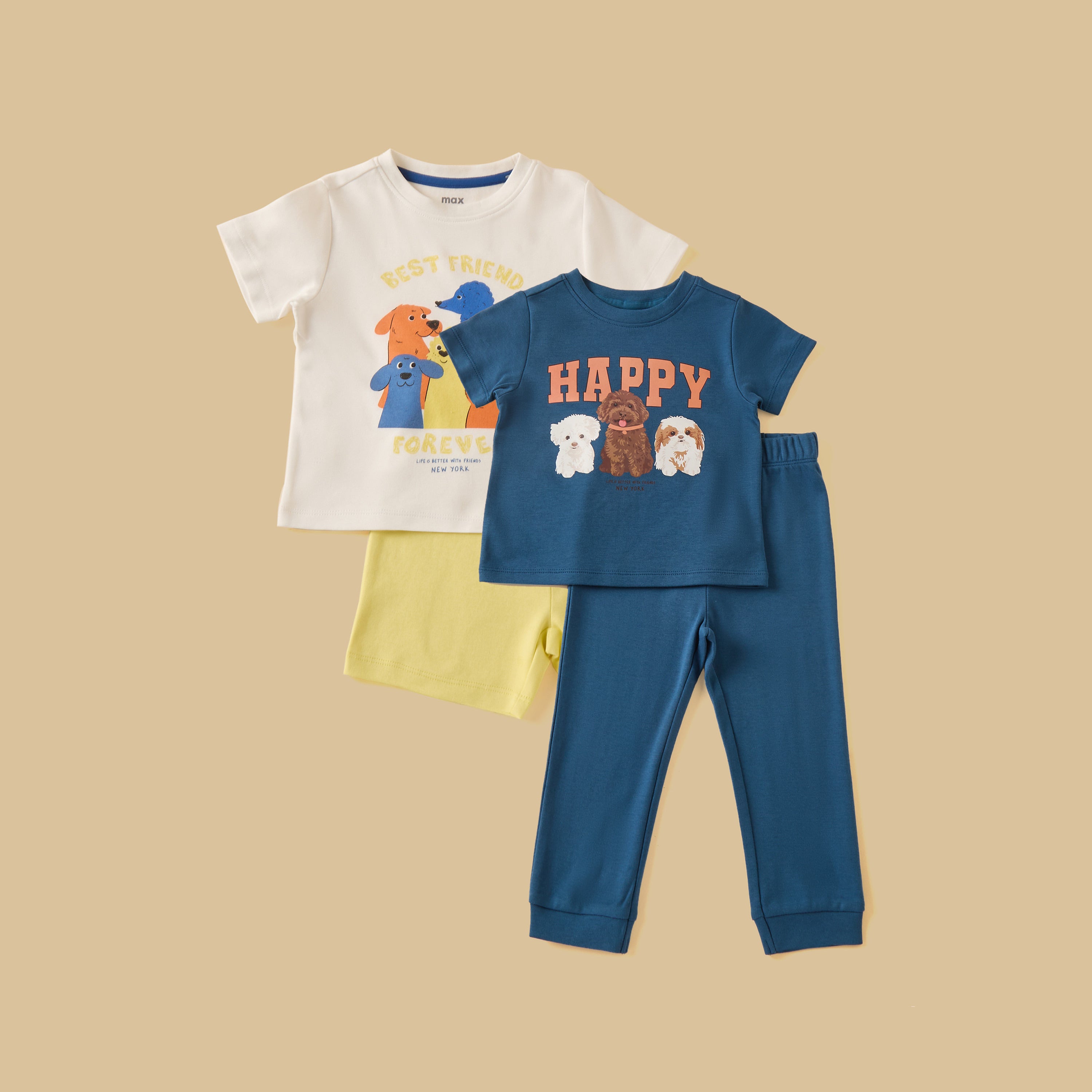 Pack of 2 - Dog Print Cotton T-shirts and Pyjamas