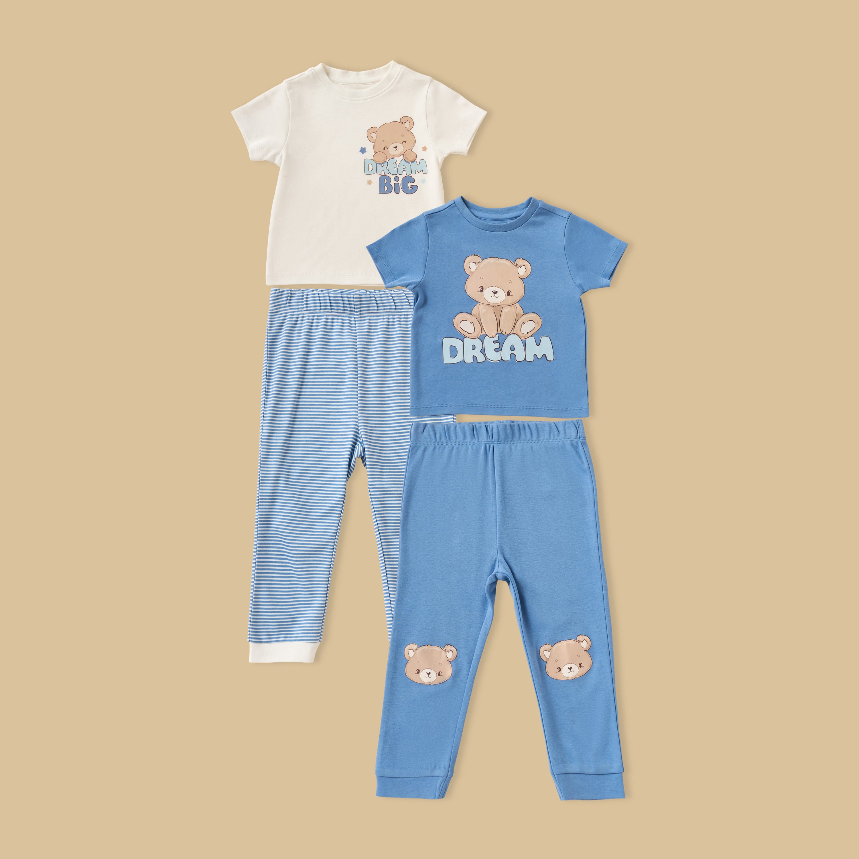 Pack of 2 - Teddy Bear Print Cotton Pyjama Set - Blue / 12-18 mths