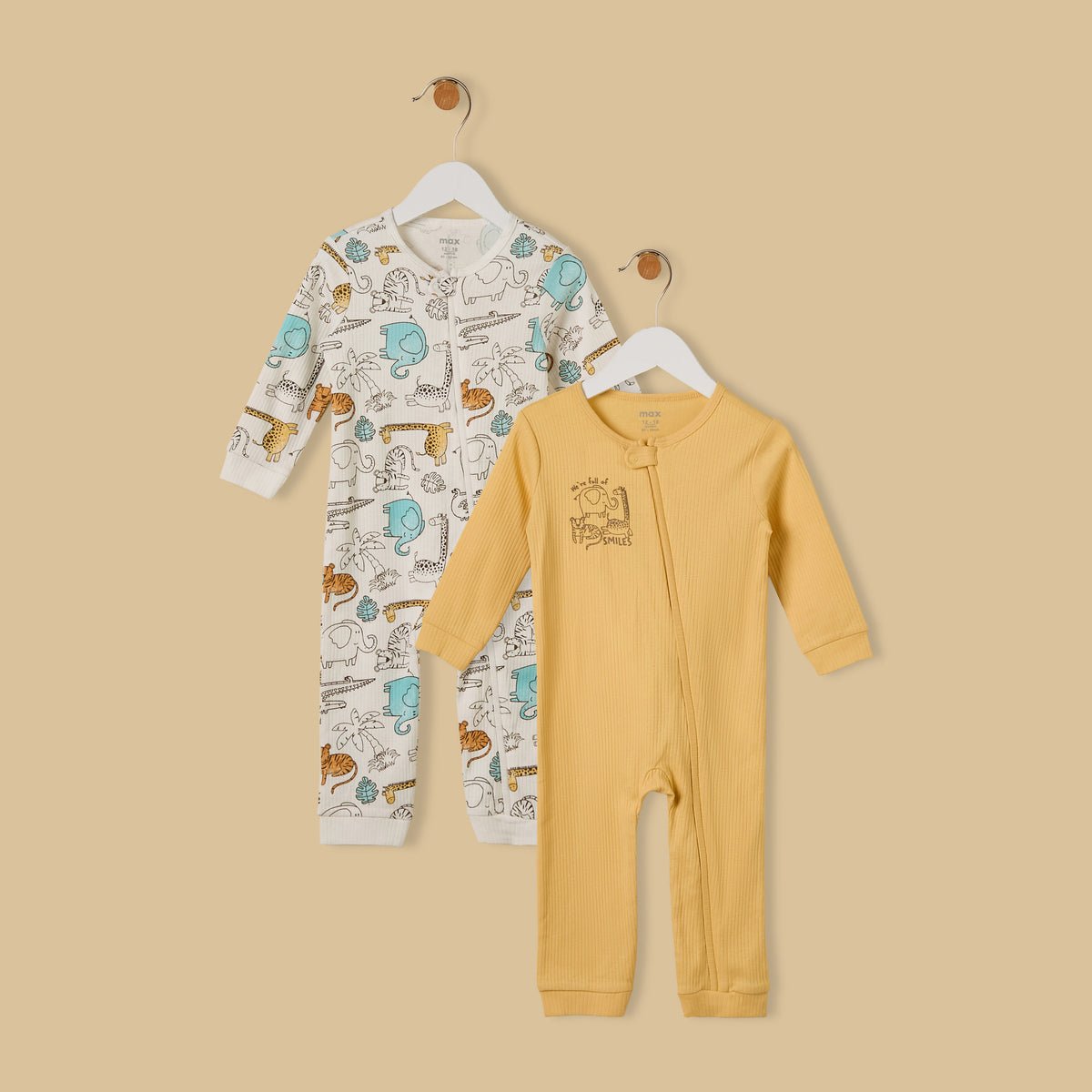 Pack of 2 - Safari Animal Print Cotton Sleepsuit