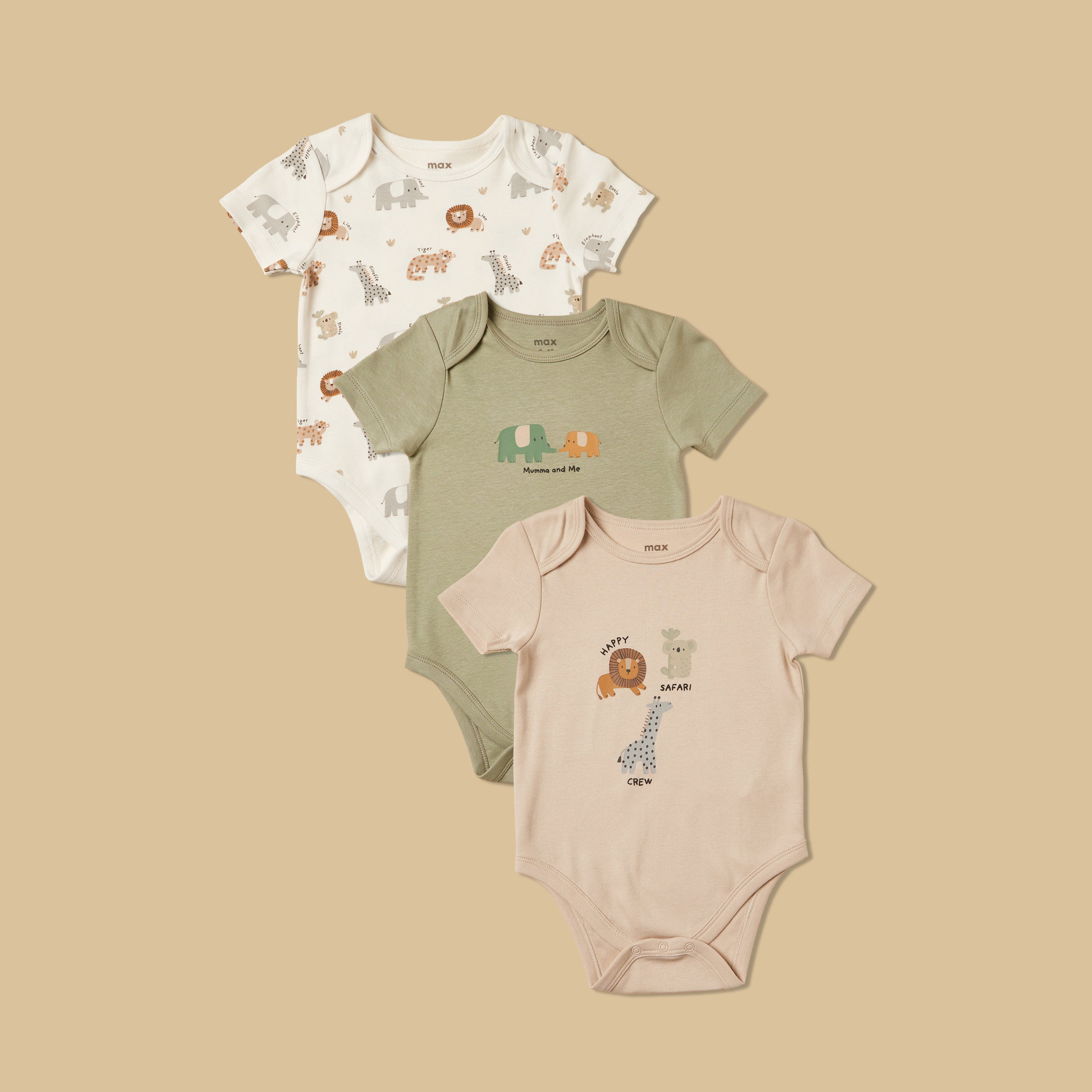 Pack of 3 - Animal Print Cotton Bodysuit - Multicolour / 12-18 mths