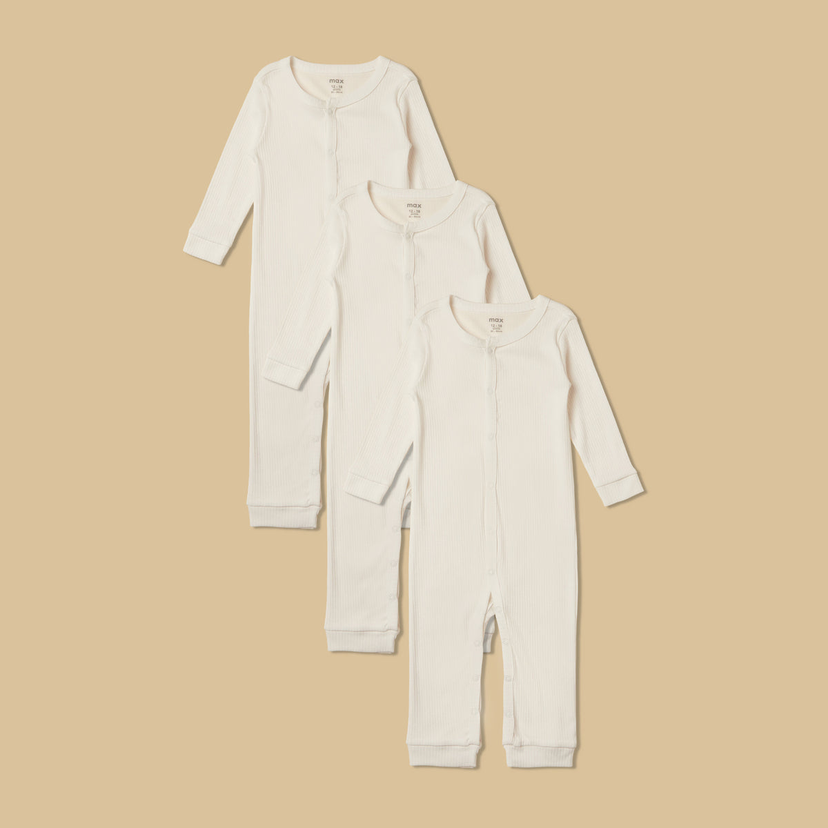 Pack of 3 - Ribbed Cotton Sleepsuit