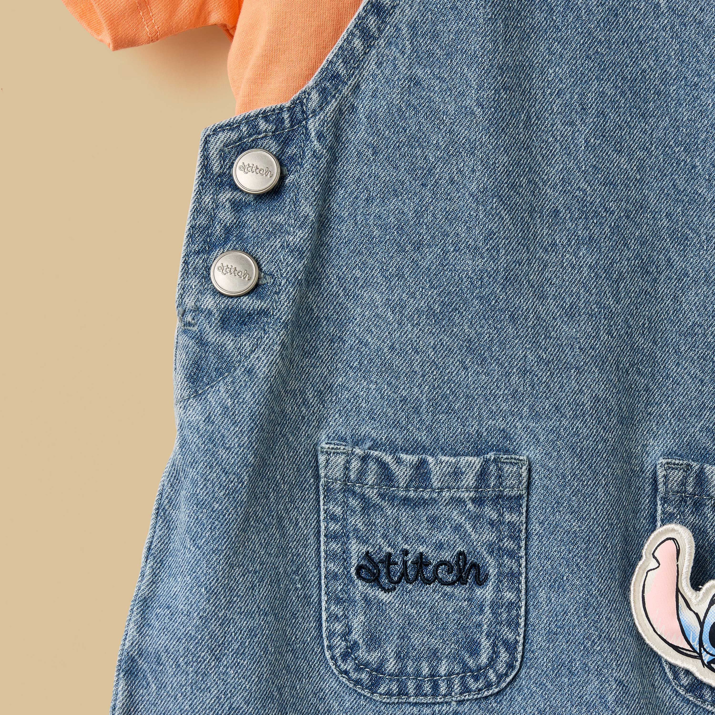 Stitch Embroidered Denim Dungaree with T-shirt
