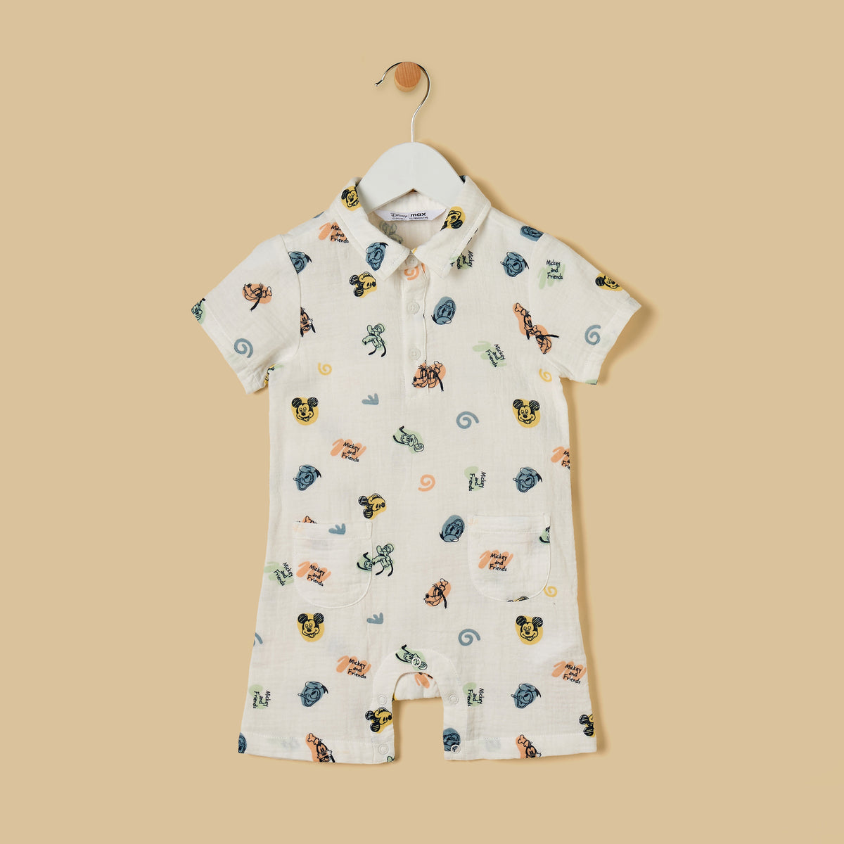 Mickey Mouse and Friends Print Cotton Romper and Cap