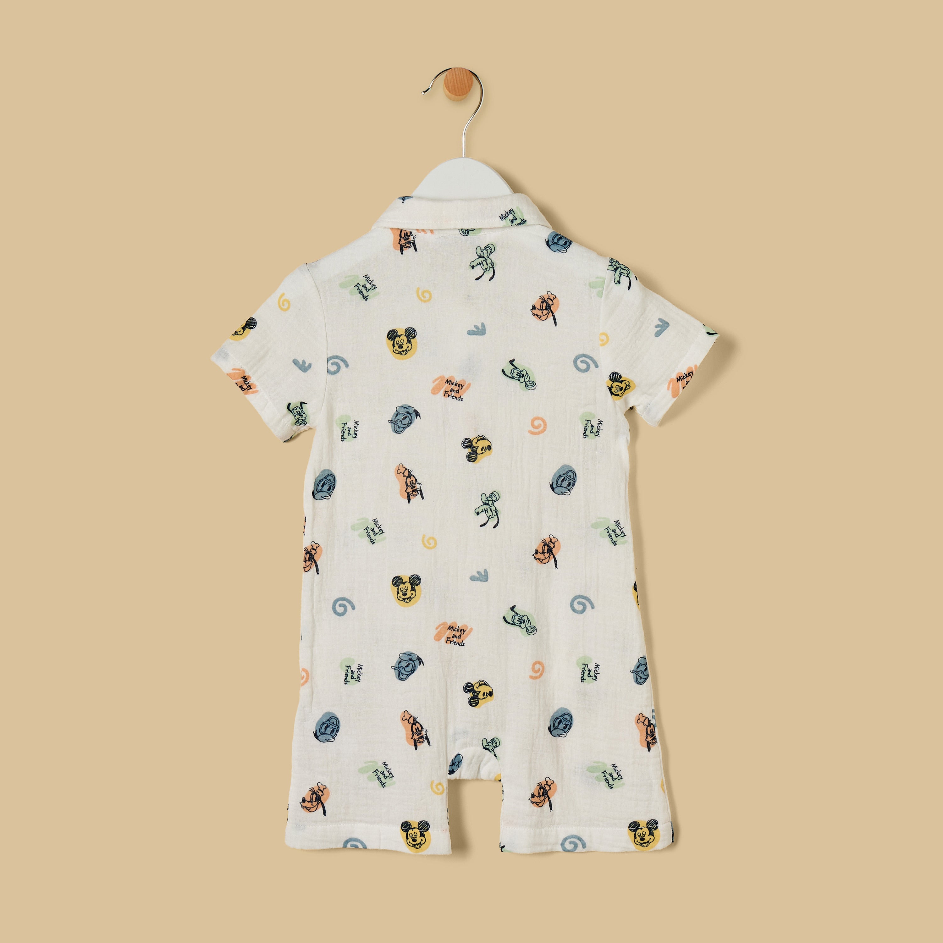 Mickey Mouse and Friends Print Cotton Romper and Cap