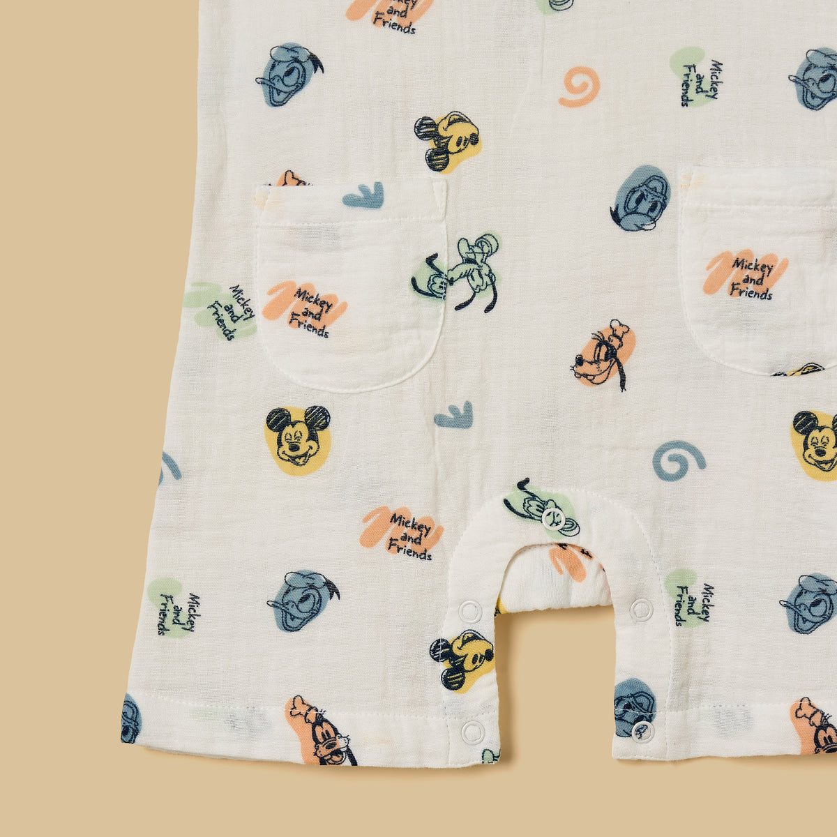 Mickey Mouse and Friends Print Cotton Romper and Cap