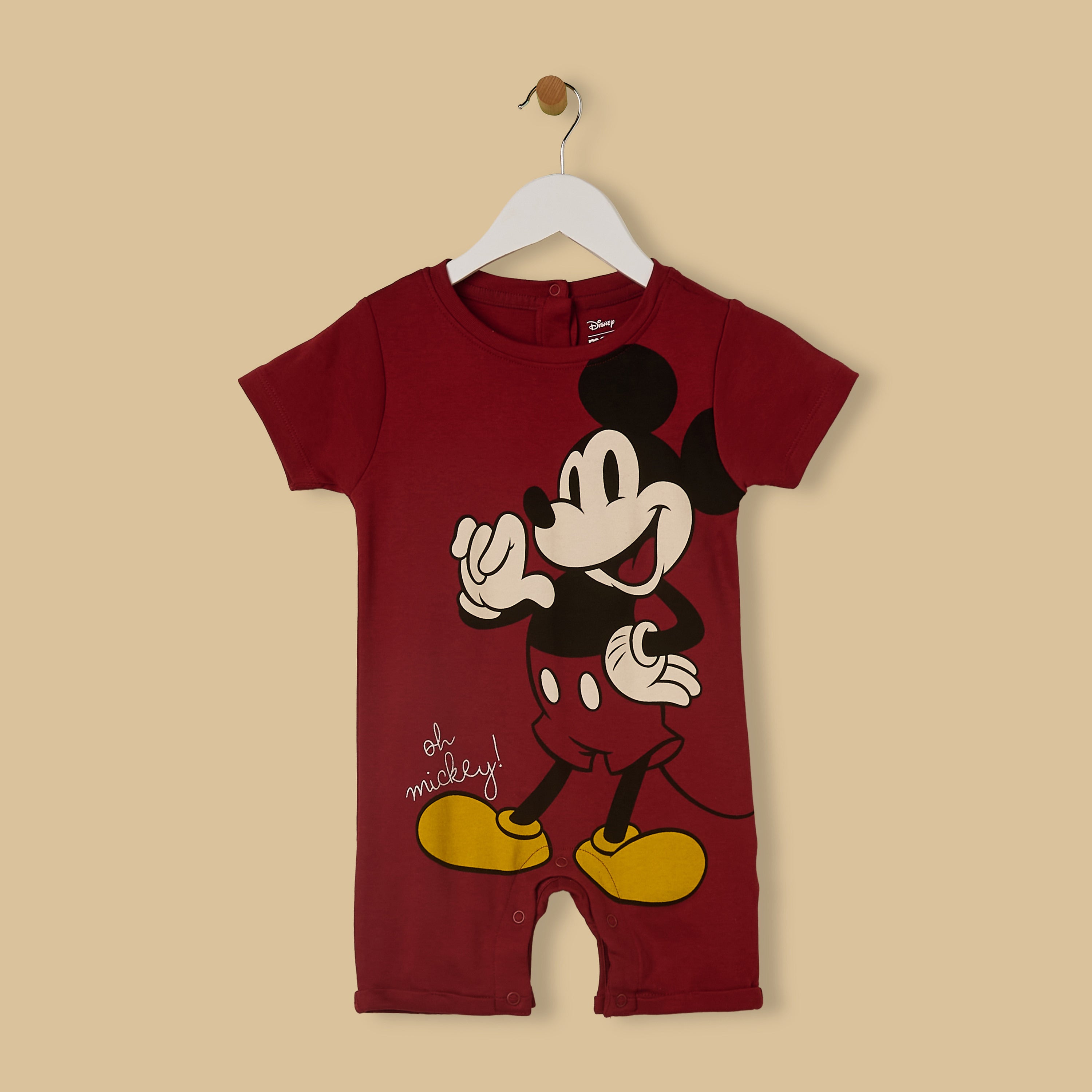 Mickey Mouse Print Cotton Romper with Cap