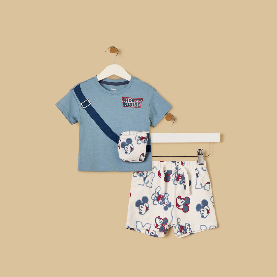 Mickey Mouse 3D Bag Accent Cotton T-shirt and Shorts Set - Blue / 12-18 mths