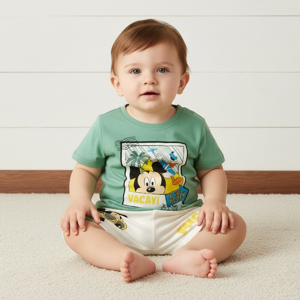 Mickey Mouse and Donald Duck Print Cotton T-shirt and Shorts Set