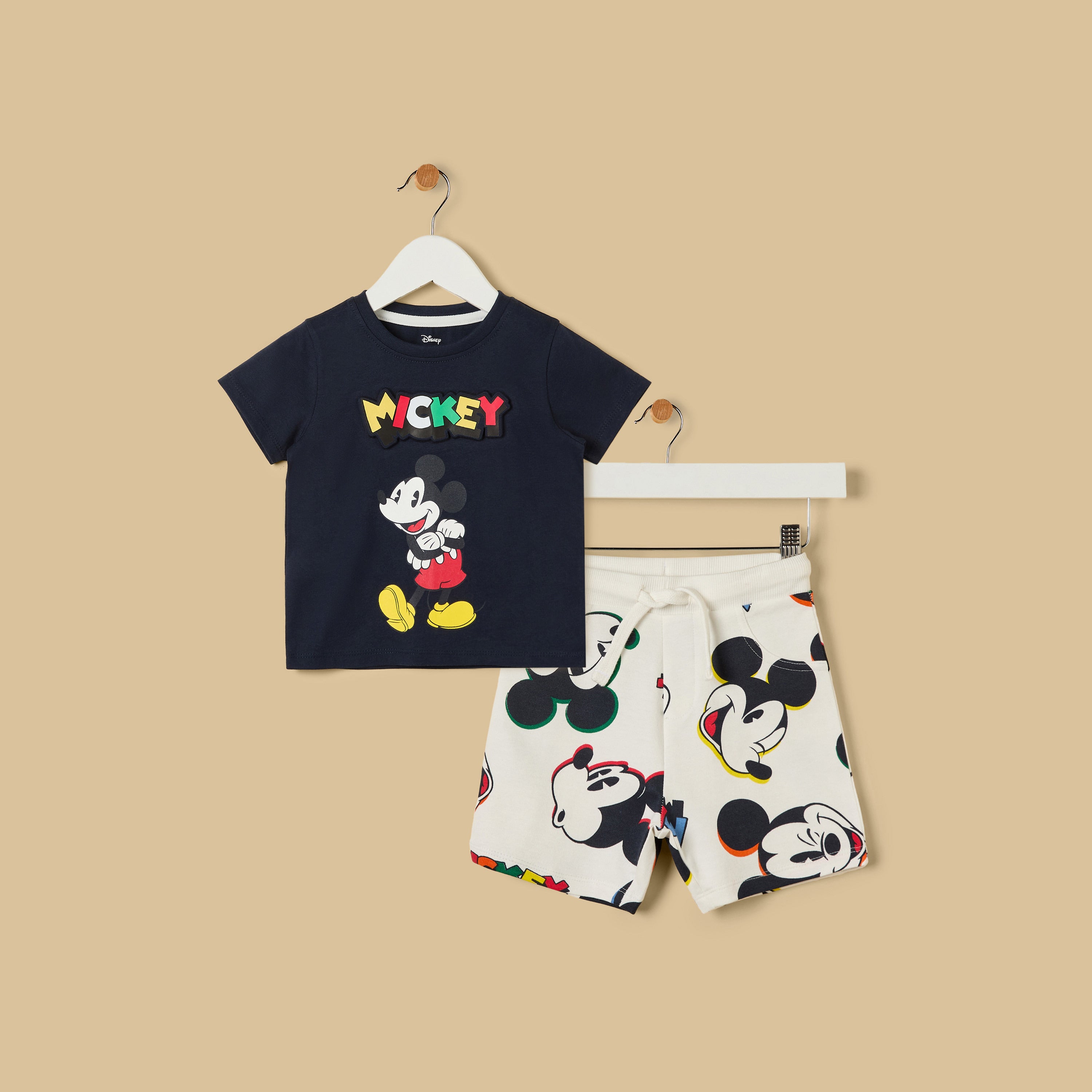 Mickey Mouse Print Cotton T-shirt and Shorts Set